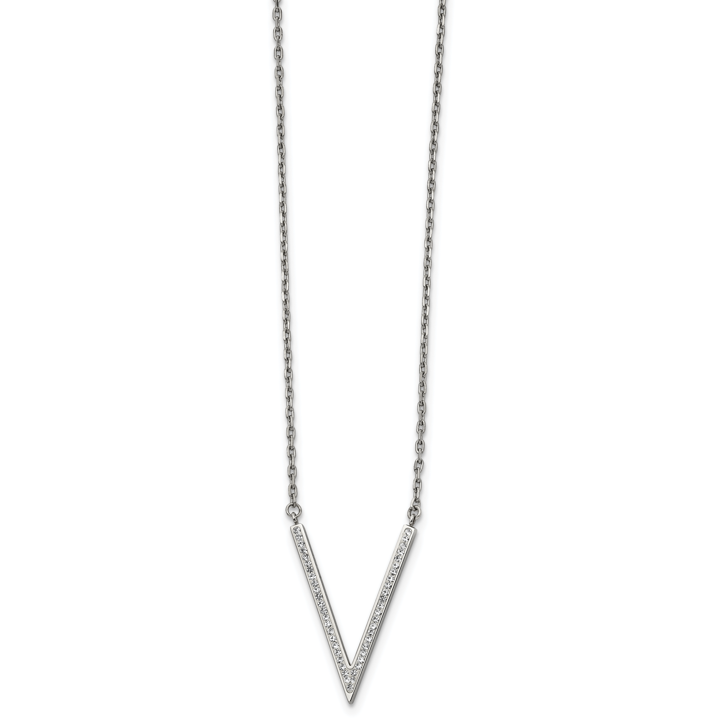 Chisel Stainless Steel Polished with Preciosa Crystal V Pendant on a 16.5 inch Cable Chain with a 1.25 inch Extension Necklace Main image