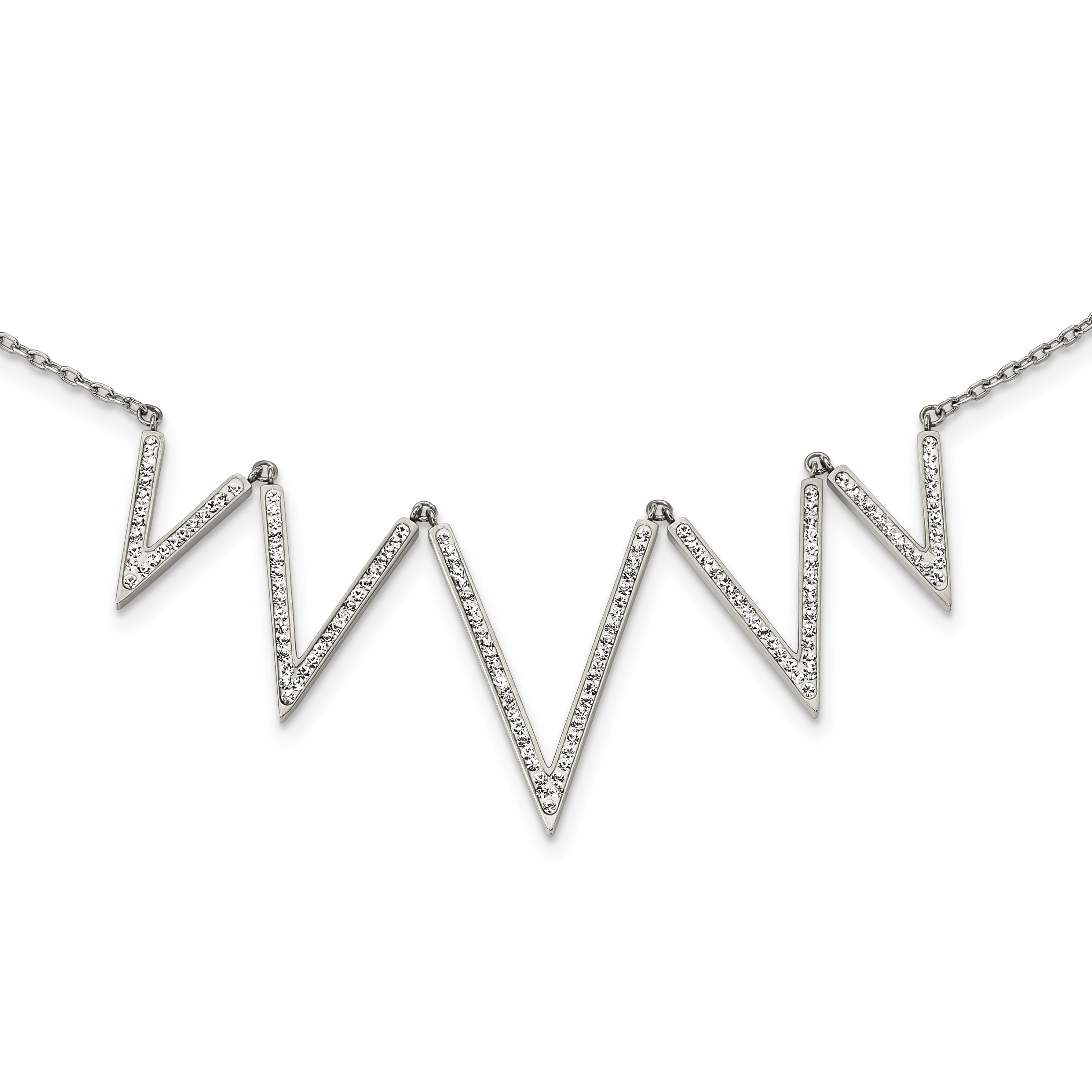 Stainless Steel Polished w/Preciosa Crystal V shape w/1.25in ext Necklace Main image