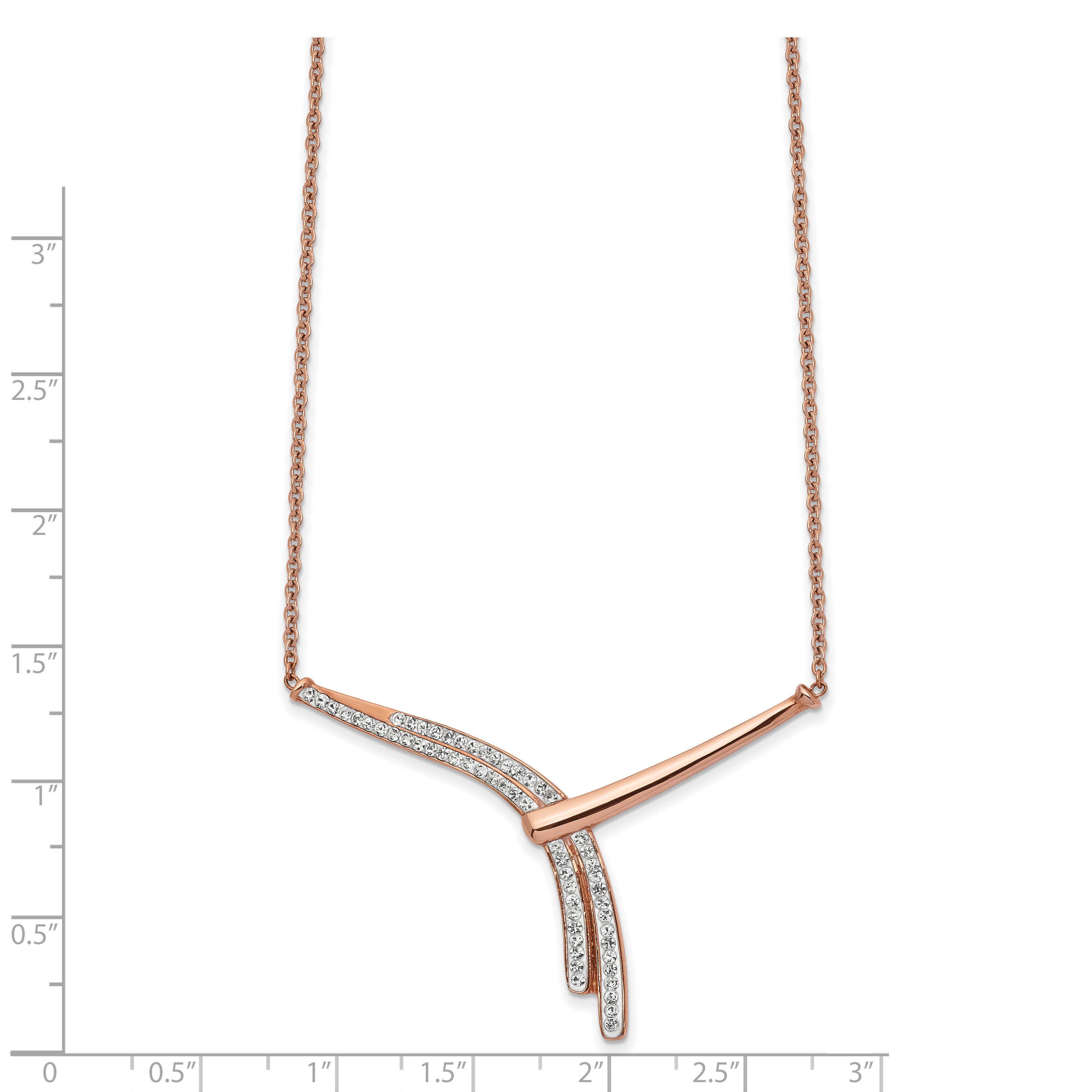 Chisel Stainless Steel Polished Rose IP-plated Preciosa Crystal Bar on a 17.75 inch Cable Chain with a 2 inch Extension Necklace Secondary image