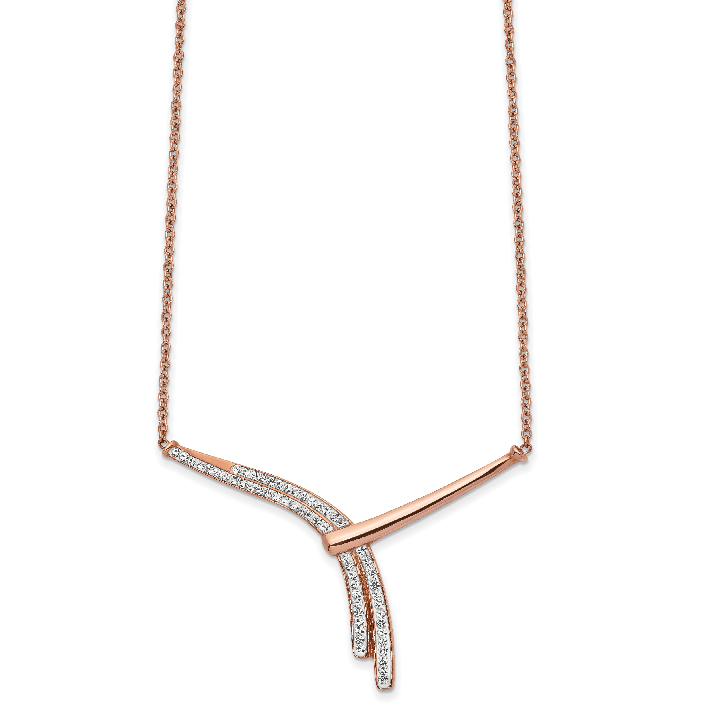 Chisel Stainless Steel Polished Rose IP-plated Preciosa Crystal Bar on a 17.75 inch Cable Chain with a 2 inch Extension Necklace Main image
