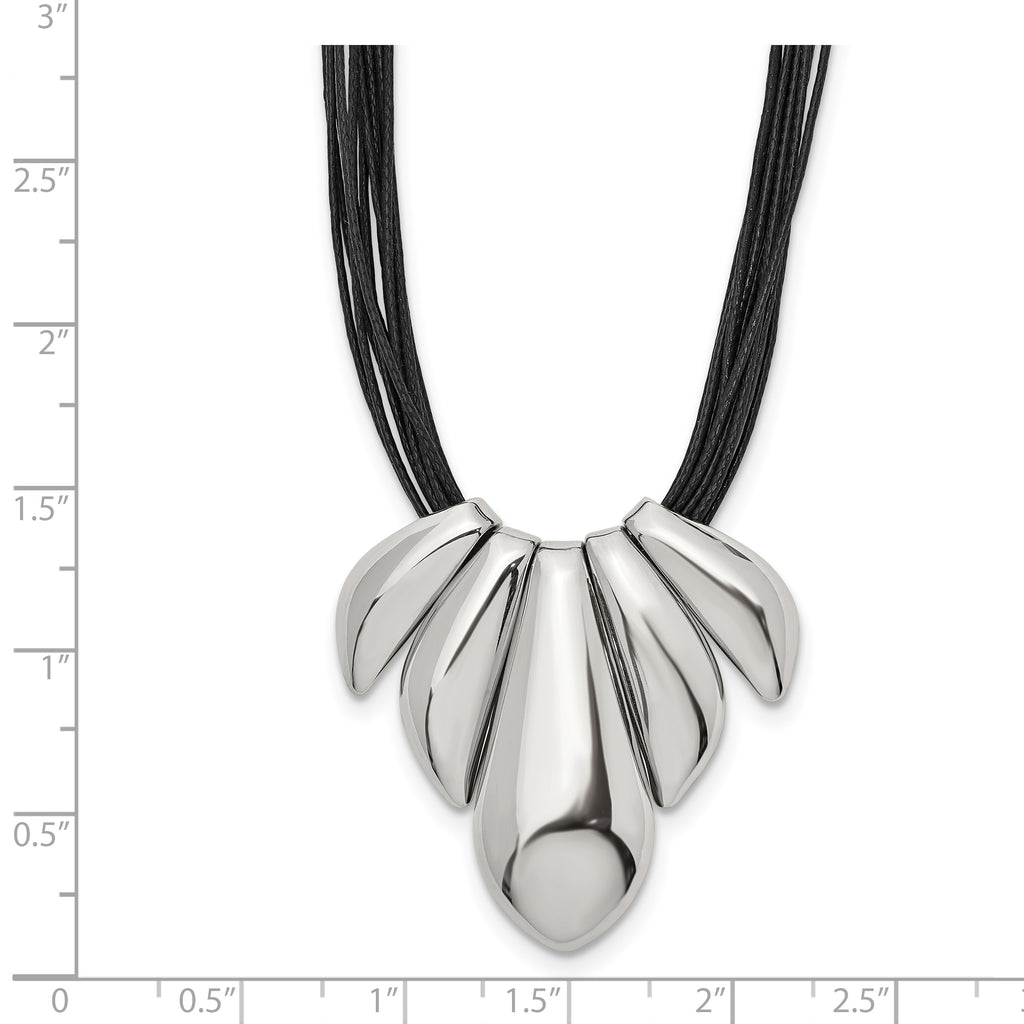 Stainless Steel Polished Multi Strand 17in w/2 ext Wax Cord Necklace