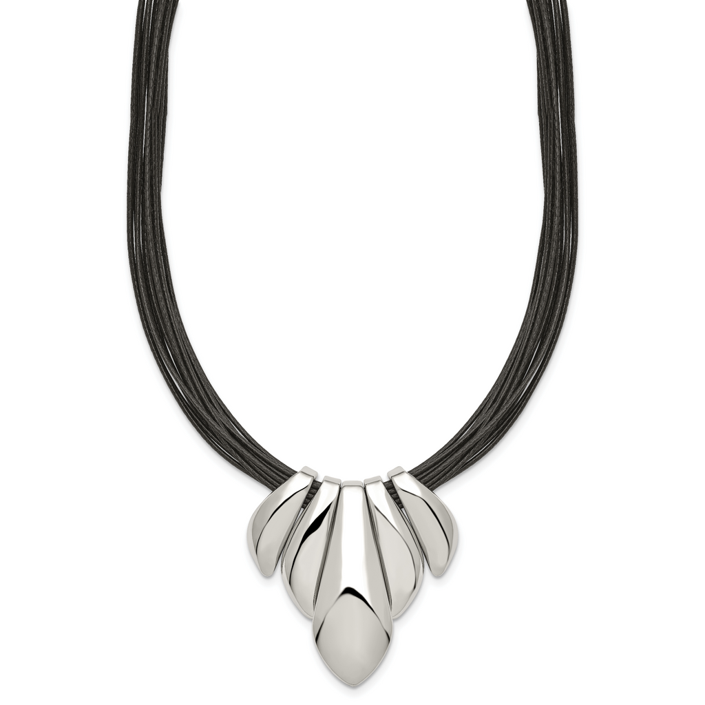 Stainless Steel Polished Multi Strand 17in w/2 ext Wax Cord Necklace