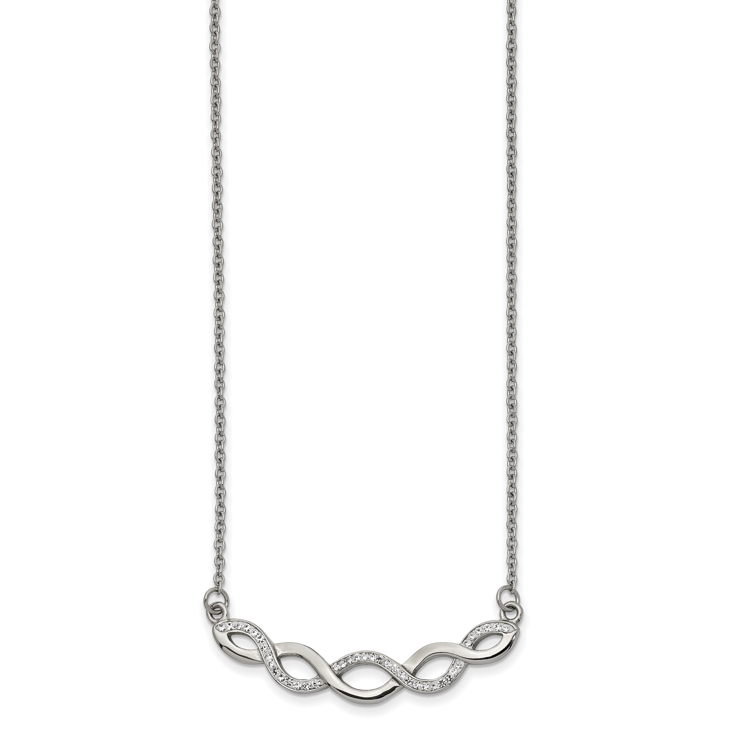 Chisel Stainless Steel Polished with Preciosa Crystal Braided Bar on a 16.5 inch Cable Chain with a 2 inch Extension Necklace Main image