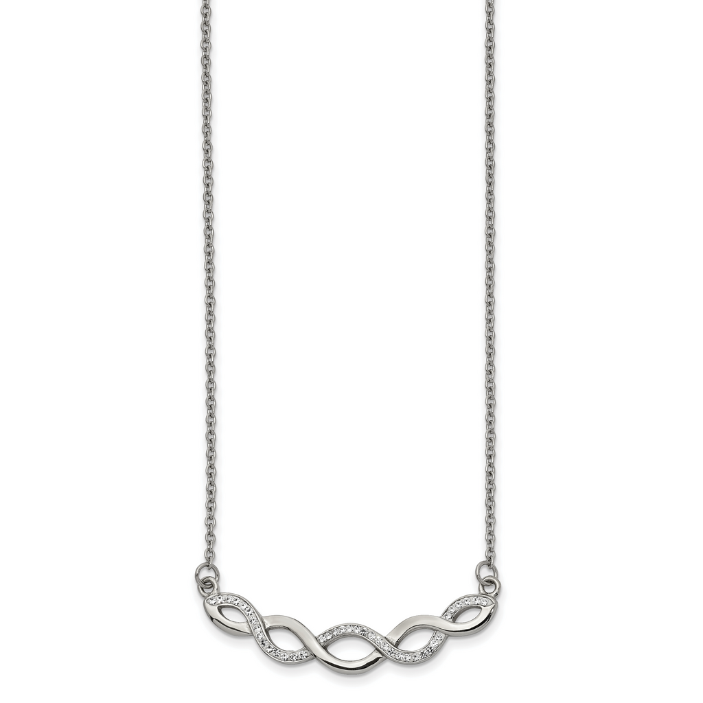 Chisel Stainless Steel Polished with Preciosa Crystal Braided Bar on a 16.5 inch Cable Chain with a 2 inch Extension Necklace