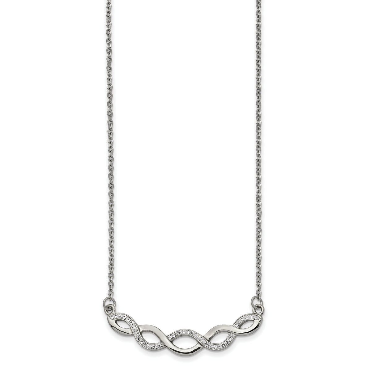 Chisel Stainless Steel Polished with Preciosa Crystal Braided Bar on a 16.5 inch Cable Chain with a 2 inch Extension Necklace