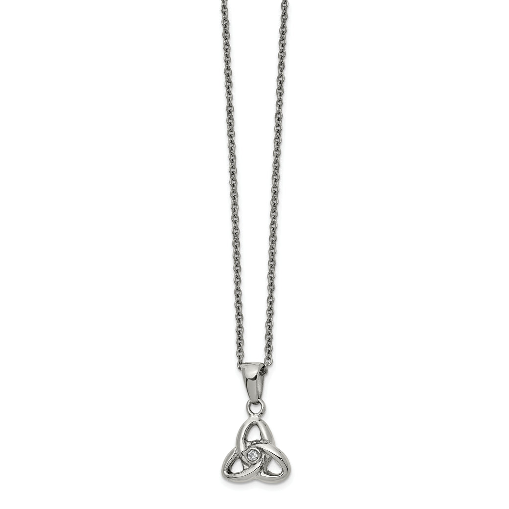 Chisel Stainless Steel Polished with Preciosa Crystal Trinity Knot Pendant on a 16 inch Cable Chain with a 1 inch Extension Necklace