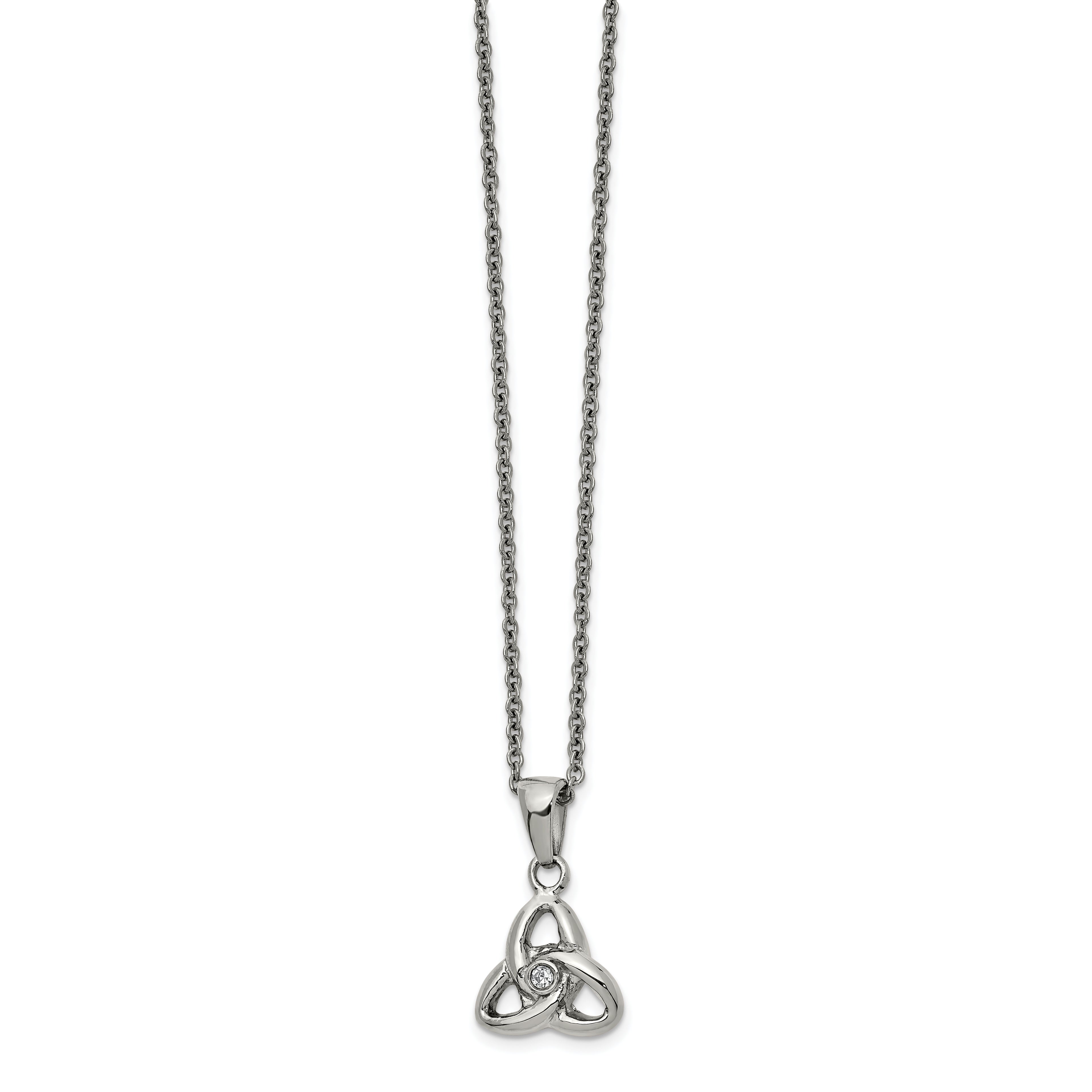 Chisel Stainless Steel Polished with Preciosa Crystal Trinity Knot Pendant on a 16 inch Cable Chain with a 1 inch Extension Necklace