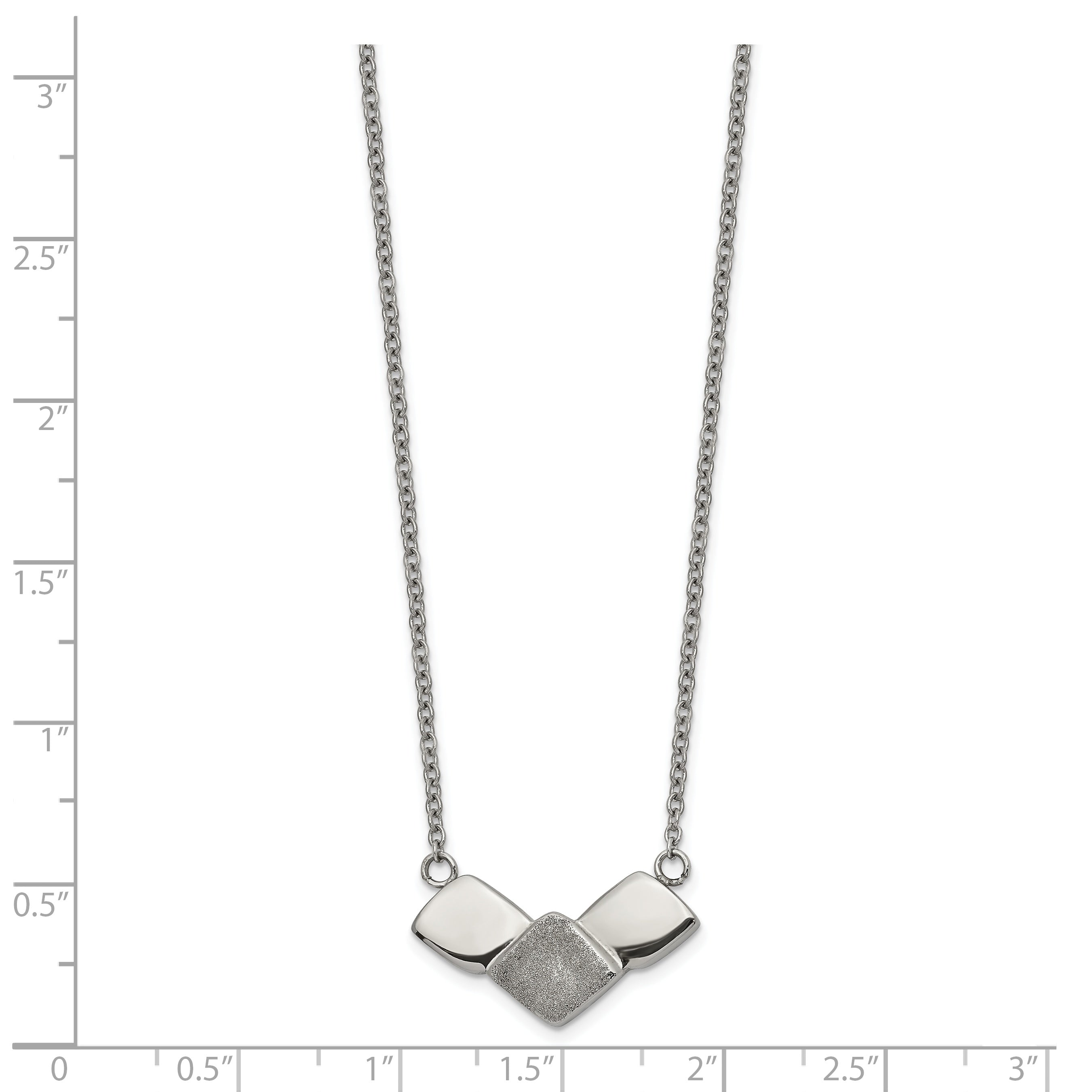 Chisel Stainless Steel Polished Laser cut Squares on a 15 inch Cable Chain with a 2.5 inch Extension Necklace