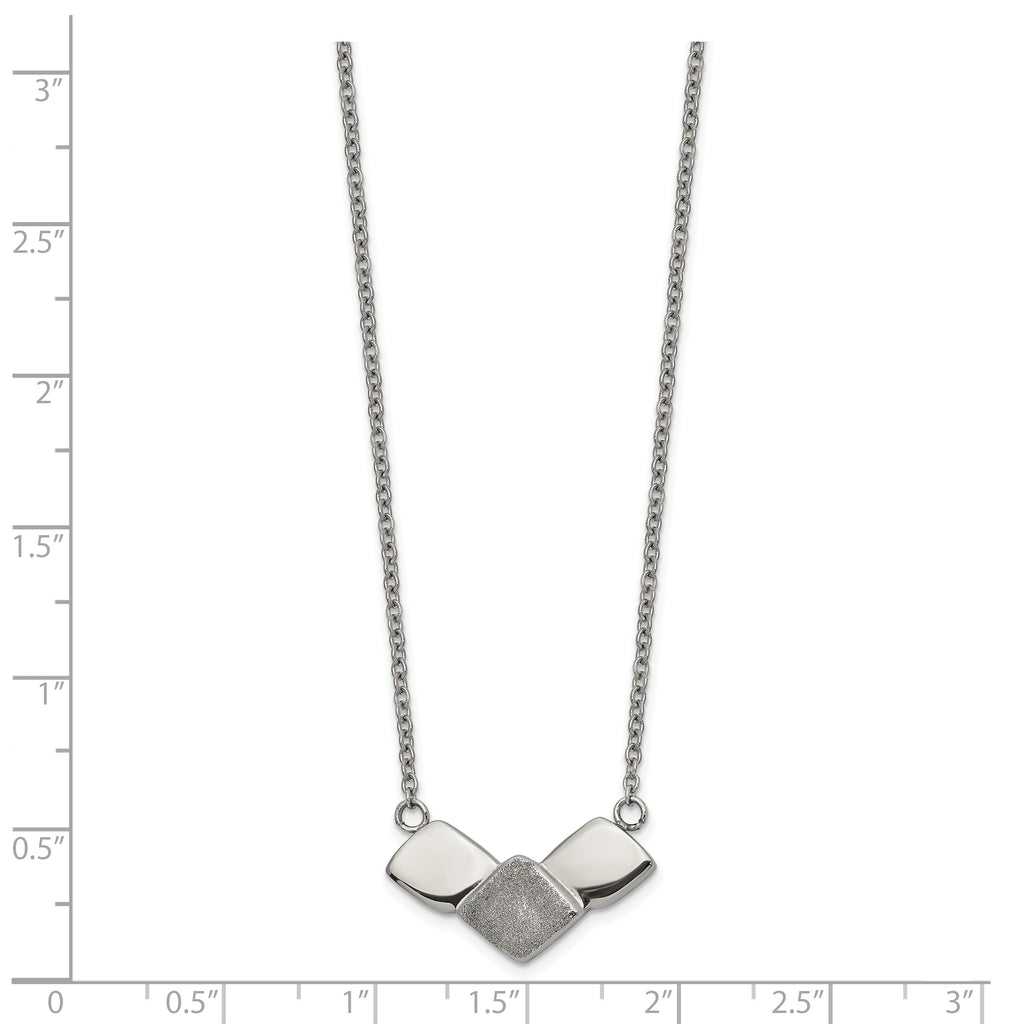 Chisel Stainless Steel Polished Laser cut Squares on a 15 inch Cable Chain with a 2.5 inch Extension Necklace