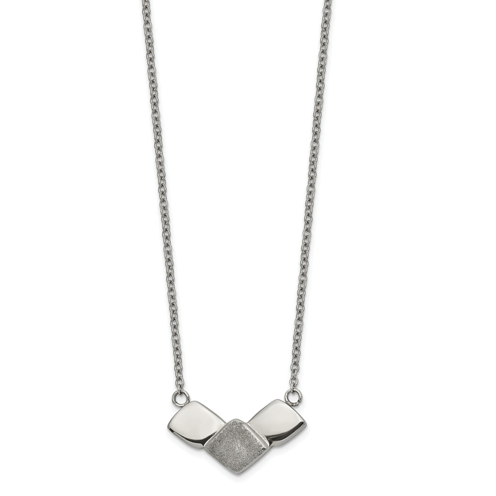 Chisel Stainless Steel Polished Laser cut Squares on a 15 inch Cable Chain with a 2.5 inch Extension Necklace