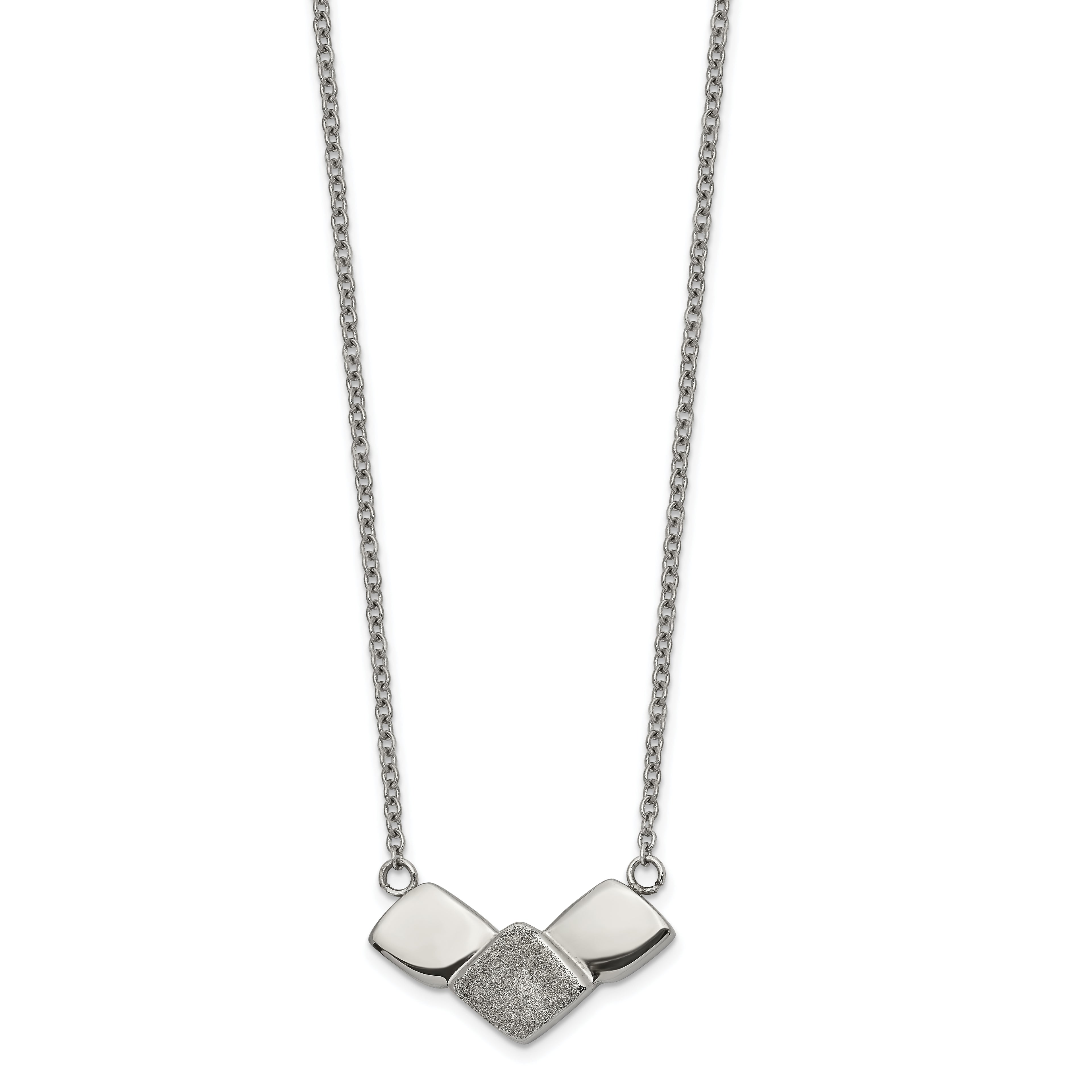 Chisel Stainless Steel Polished Laser cut Squares on a 15 inch Cable Chain with a 2.5 inch Extension Necklace