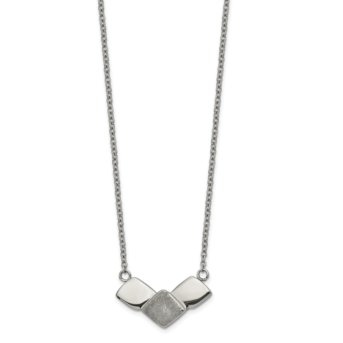 Chisel Stainless Steel Polished Laser cut Squares on a 15 inch Cable Chain with a 2.5 inch Extension Necklace
