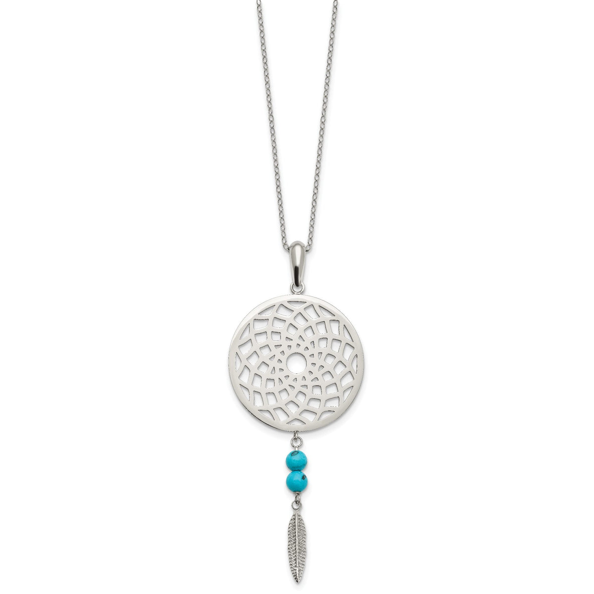 ImitationTurquoise Dreamcatcher Necklace in Stainless Steel, 16 Inch - Sophia Jewelers Main image