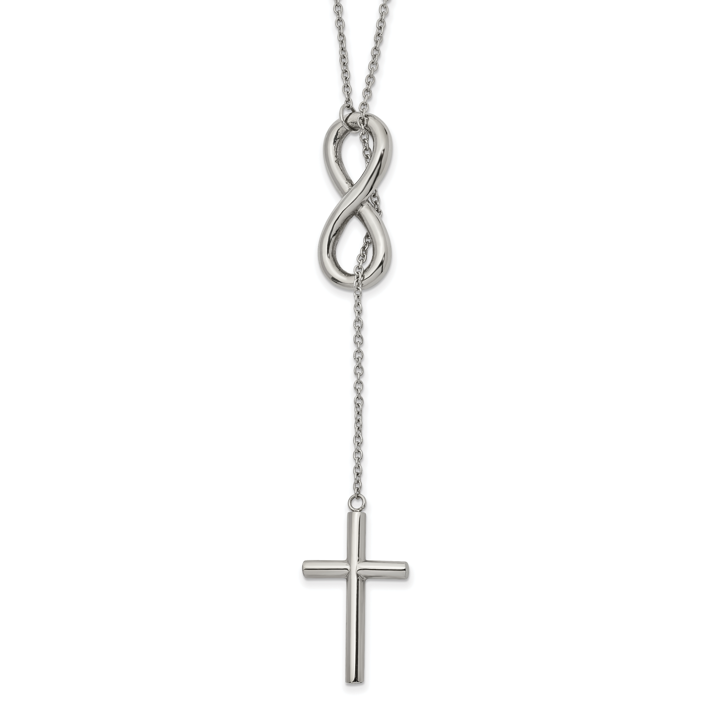 Chisel Stainless Steel Polished Cross/Infinity Adjustable up to 25 inch Slipon Cable Chain Necklace Main image