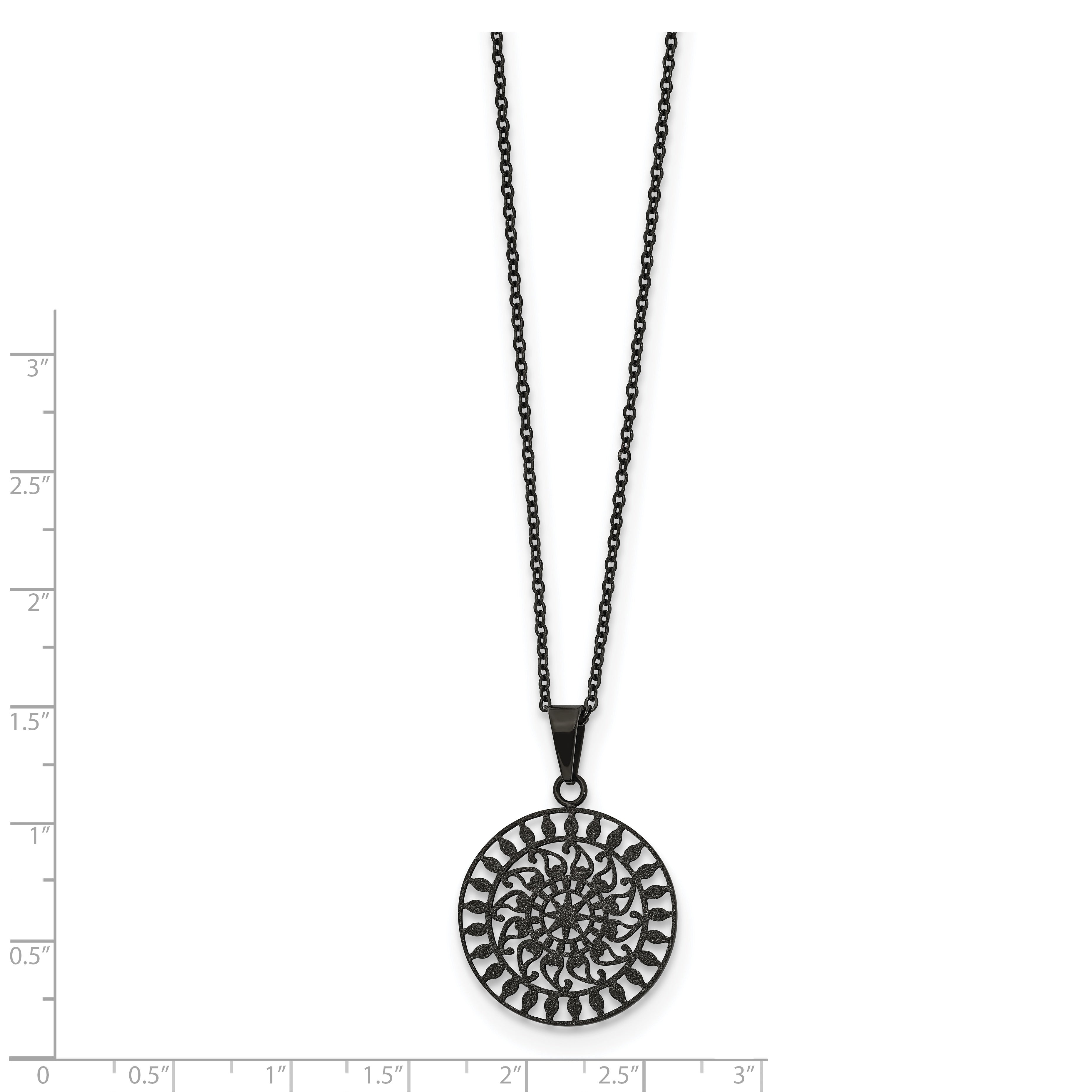 Stainless Steel Polished Black IP-plated Laser Cut 16in w/2in ext Necklace Secondary image