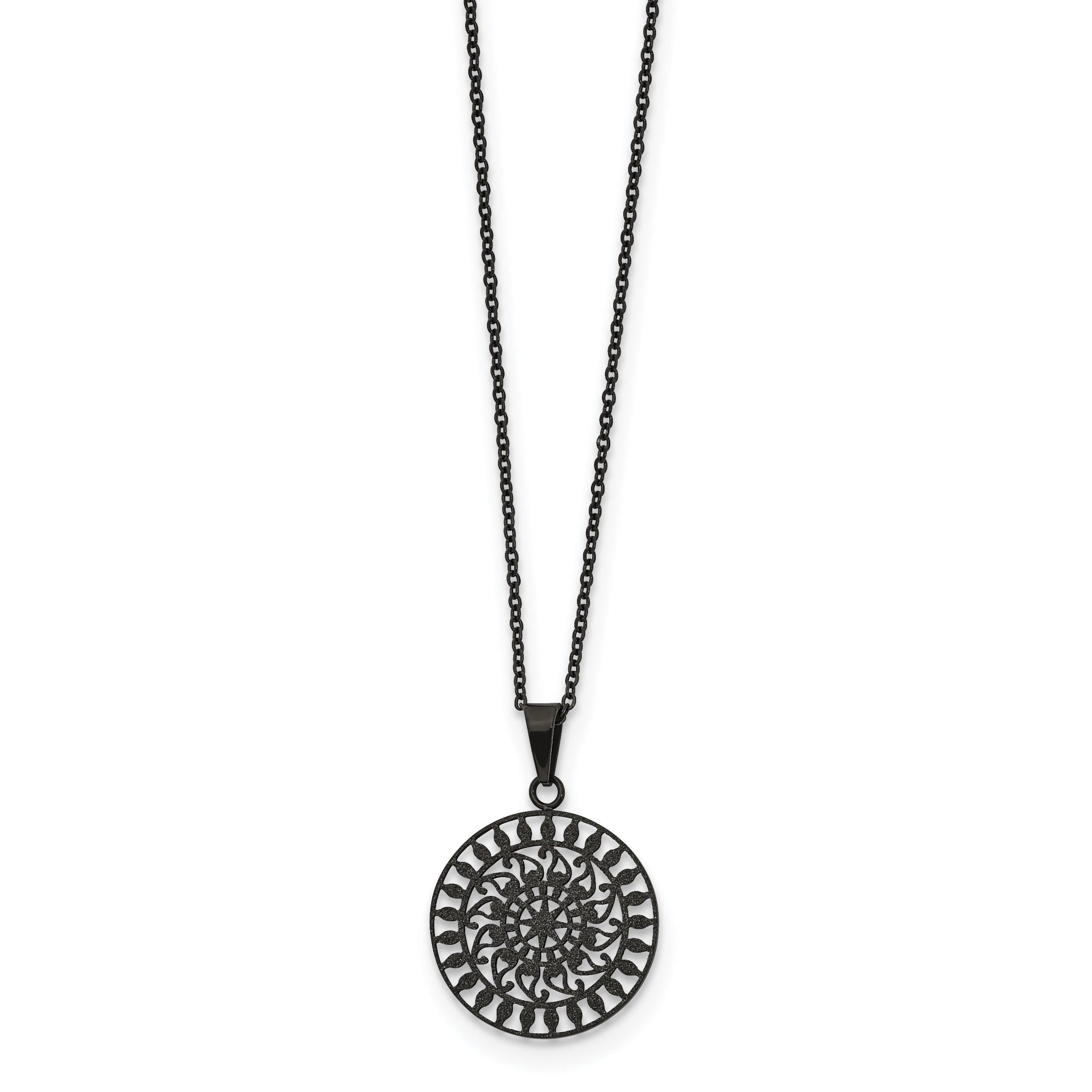 Stainless Steel Polished Black IP-plated Laser Cut 16in w/2in ext Necklace Main image