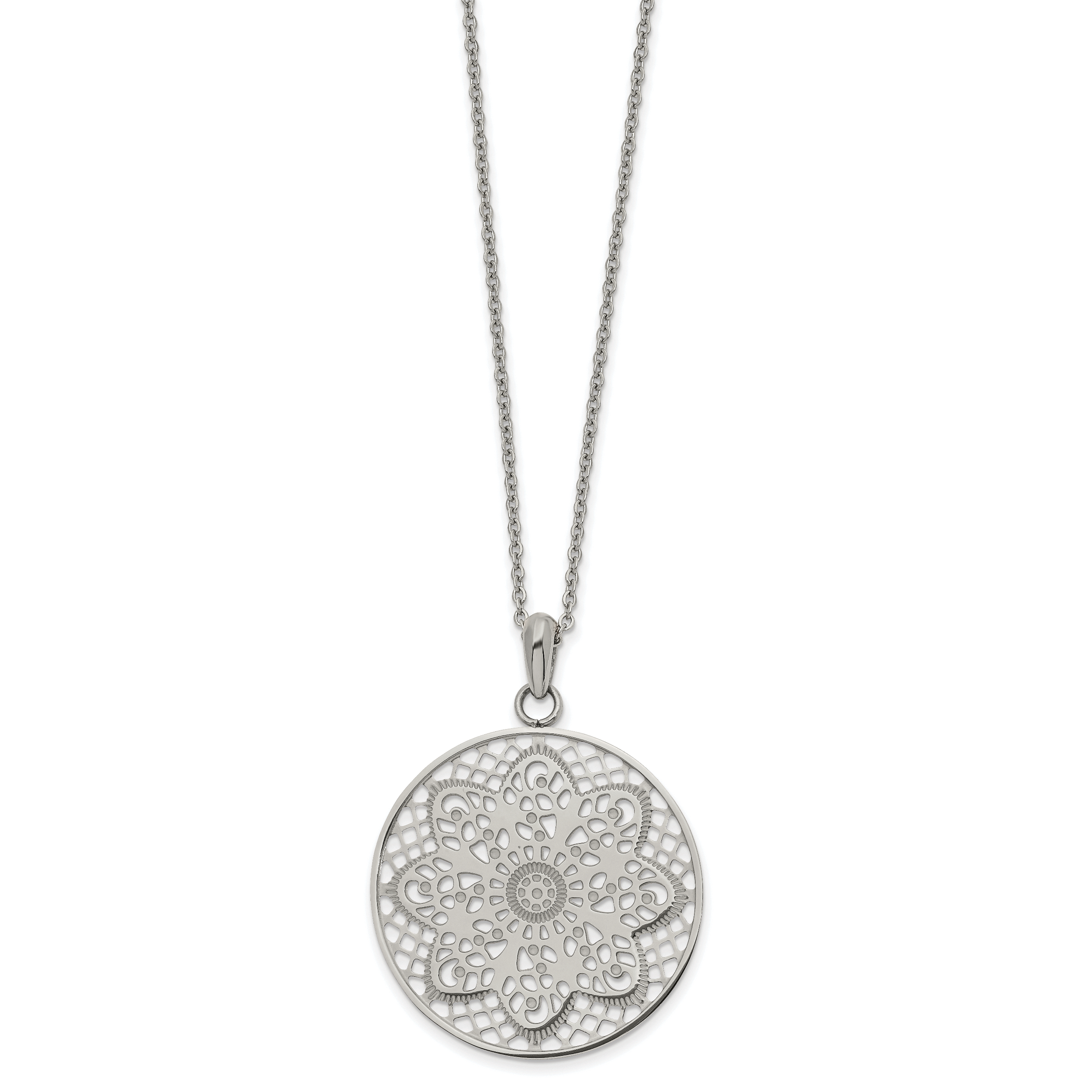 Chisel Stainless Steel Polished Cut-out Floral Pendant on a 22 inch Cable Chain Necklace Main image
