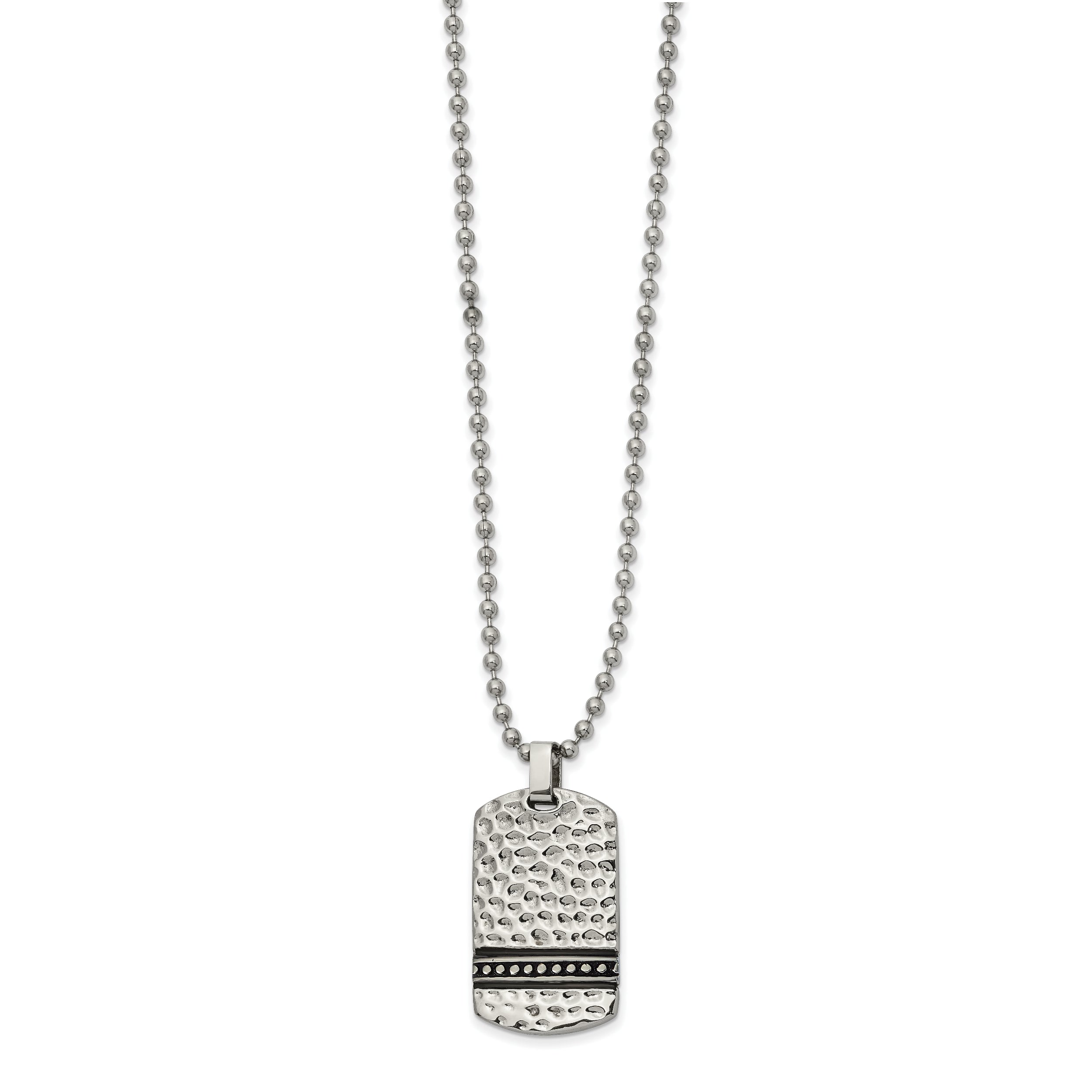 Chisel Stainless Steel Antiqued and Polished Hammered Reversible Dog Tag on a 22 inch Ball Chain Necklace