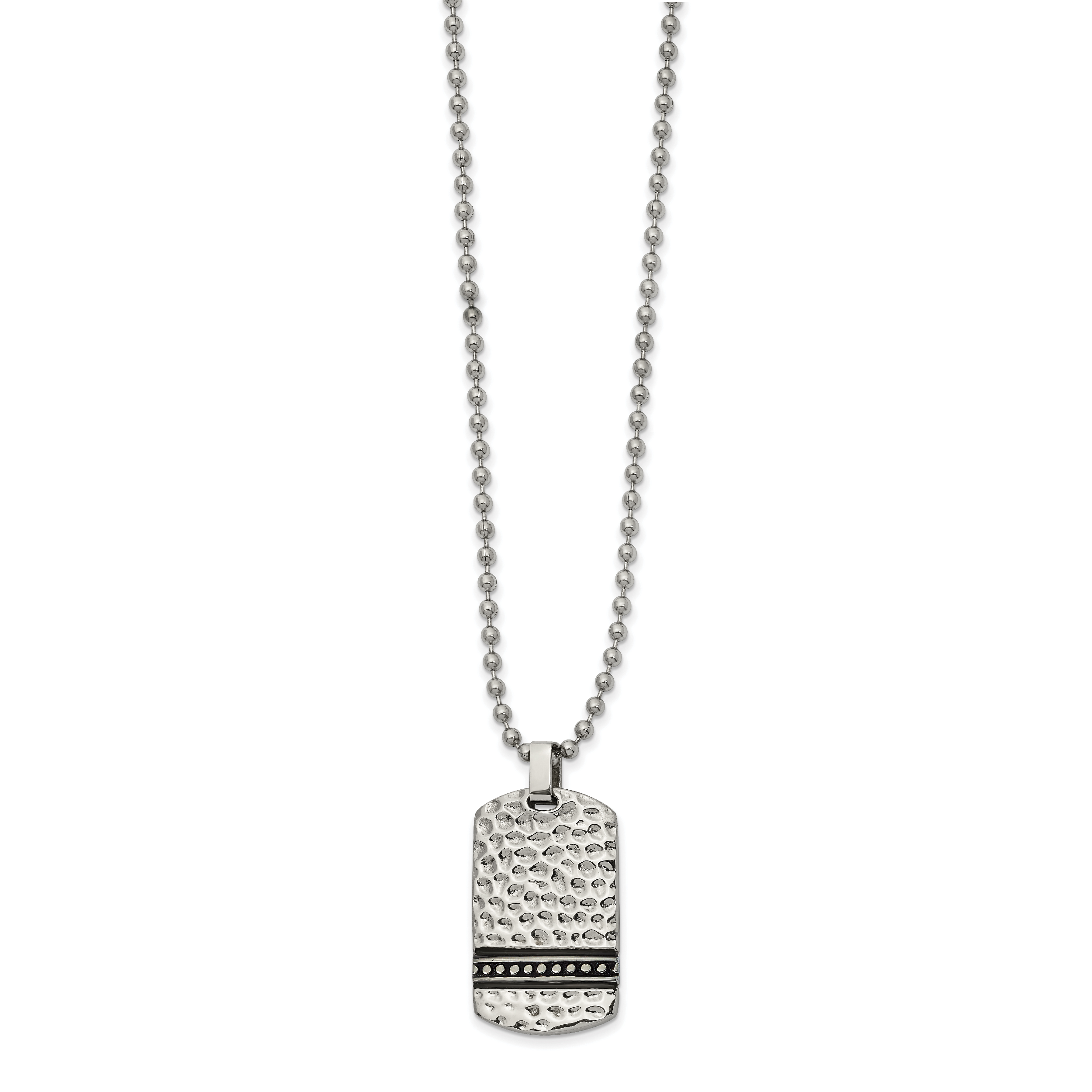 Chisel Stainless Steel Antiqued and Polished Hammered Reversible Dog Tag on a 22 inch Ball Chain Necklace Secondary image