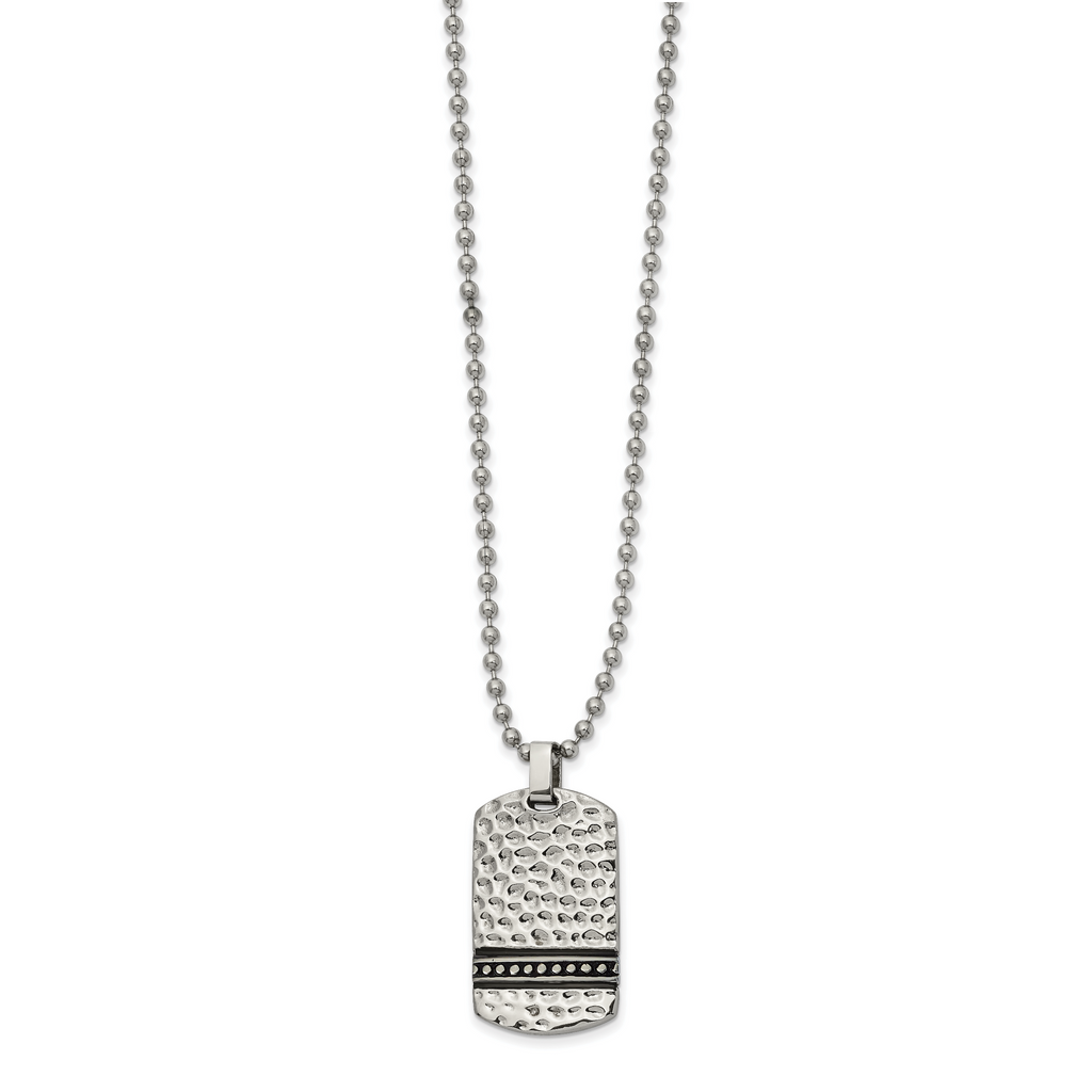 Chisel Stainless Steel Antiqued and Polished Hammered Reversible Dog Tag on a 22 inch Ball Chain Necklace