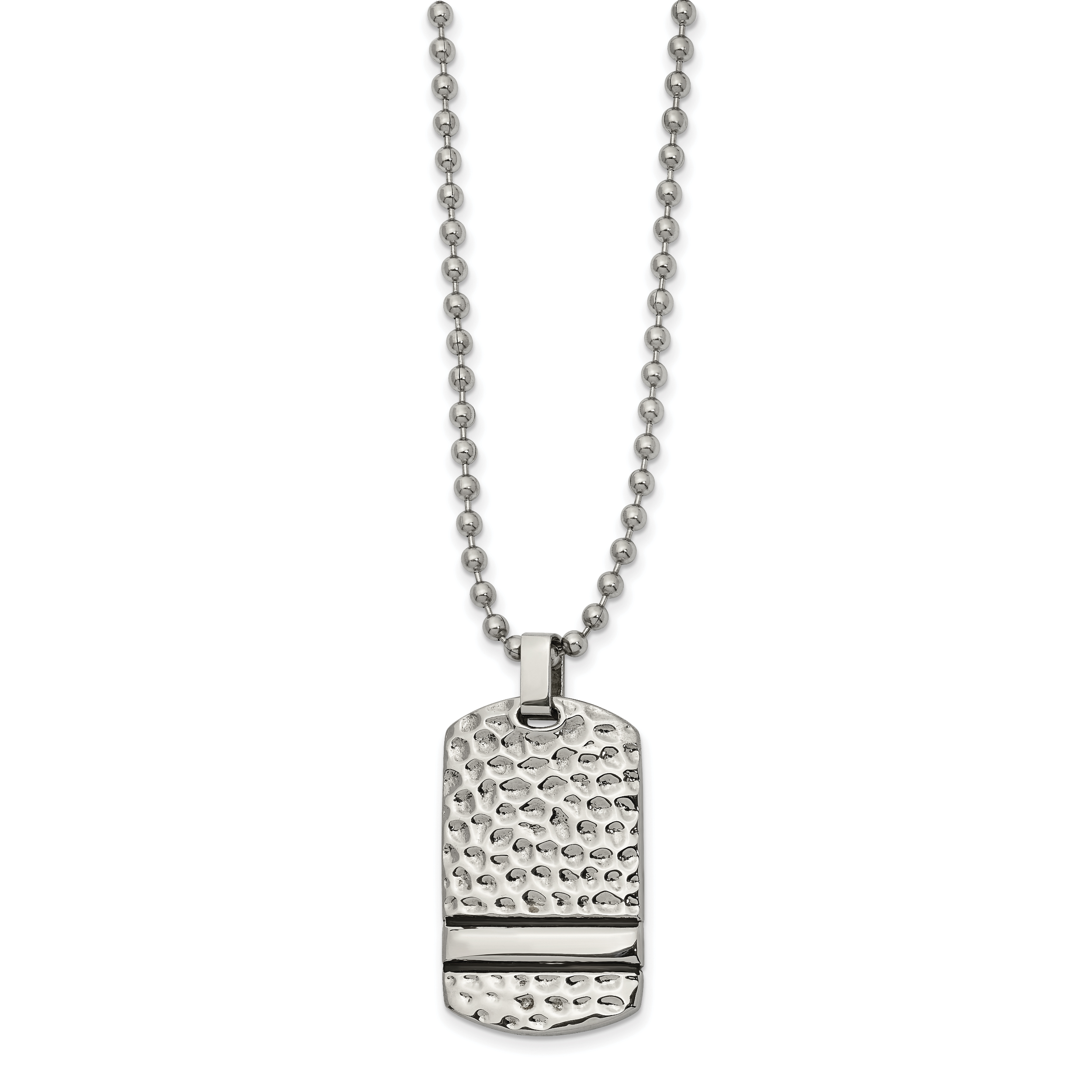 Chisel Stainless Steel Antiqued and Polished Hammered Reversible Dog Tag on a 22 inch Ball Chain Necklace Main image