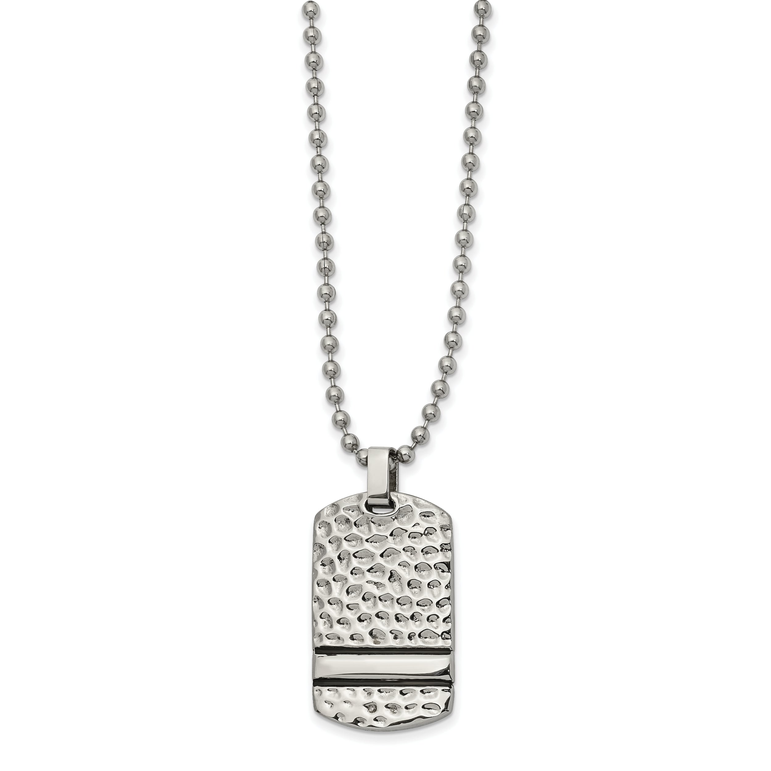 Chisel Stainless Steel Antiqued and Polished Hammered Reversible Dog Tag on a 22 inch Ball Chain Necklace