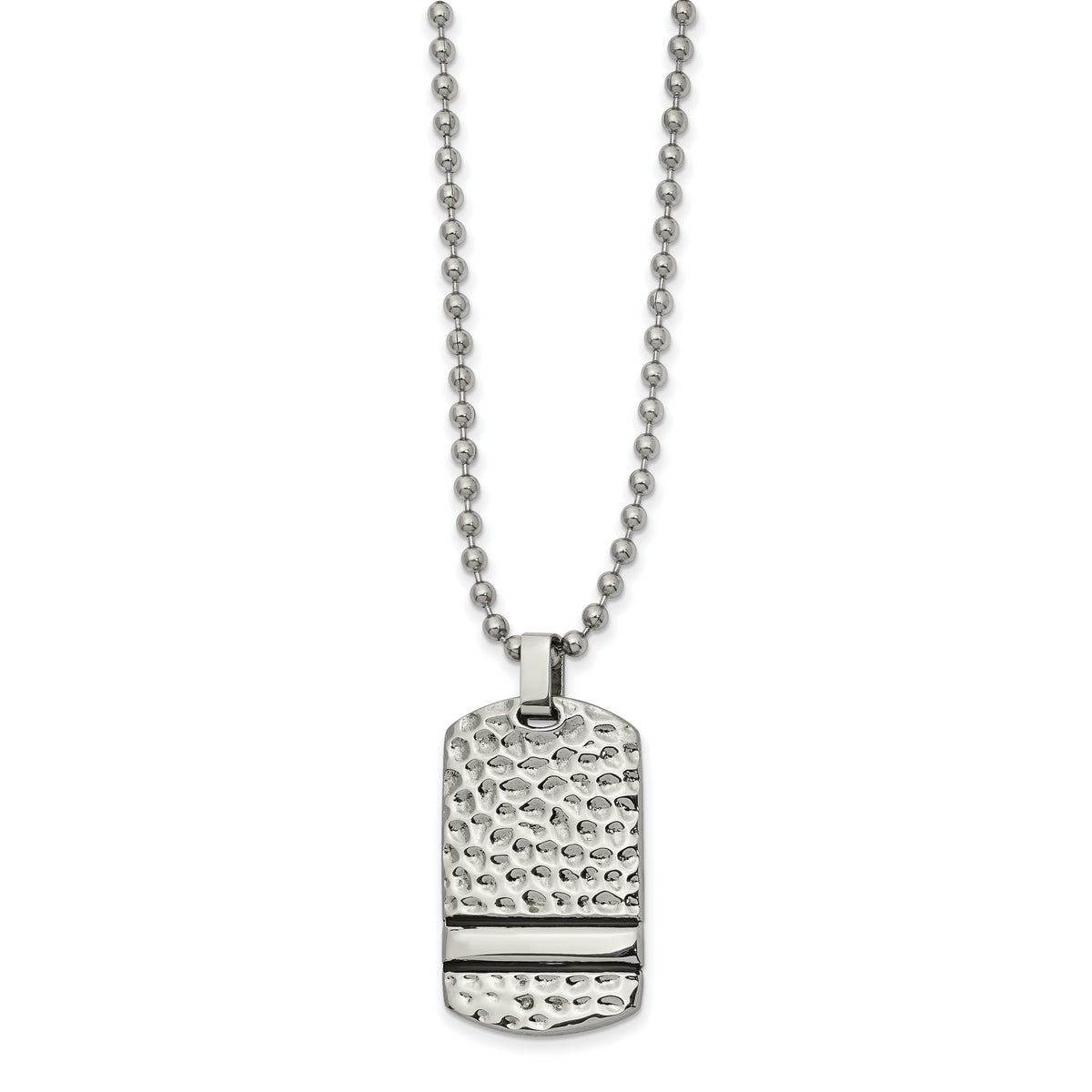 Chisel Stainless Steel Antiqued and Polished Hammered Reversible Dog Tag on a 22 inch Ball Chain Necklace