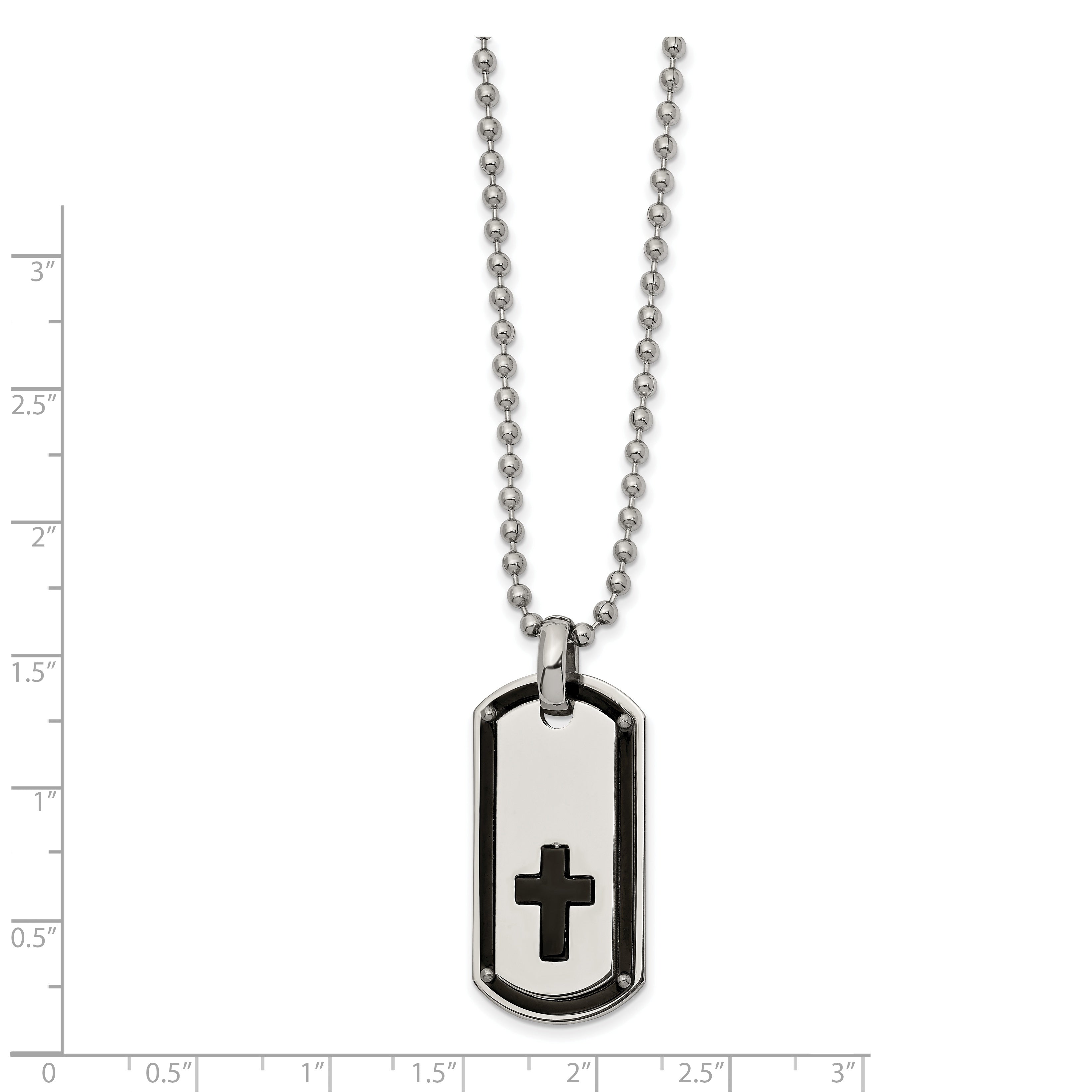 Chisel Stainless Steel Polished Black IP-plated Cross Dog Tag on a 22 inch Ball Chain Necklace Secondary image
