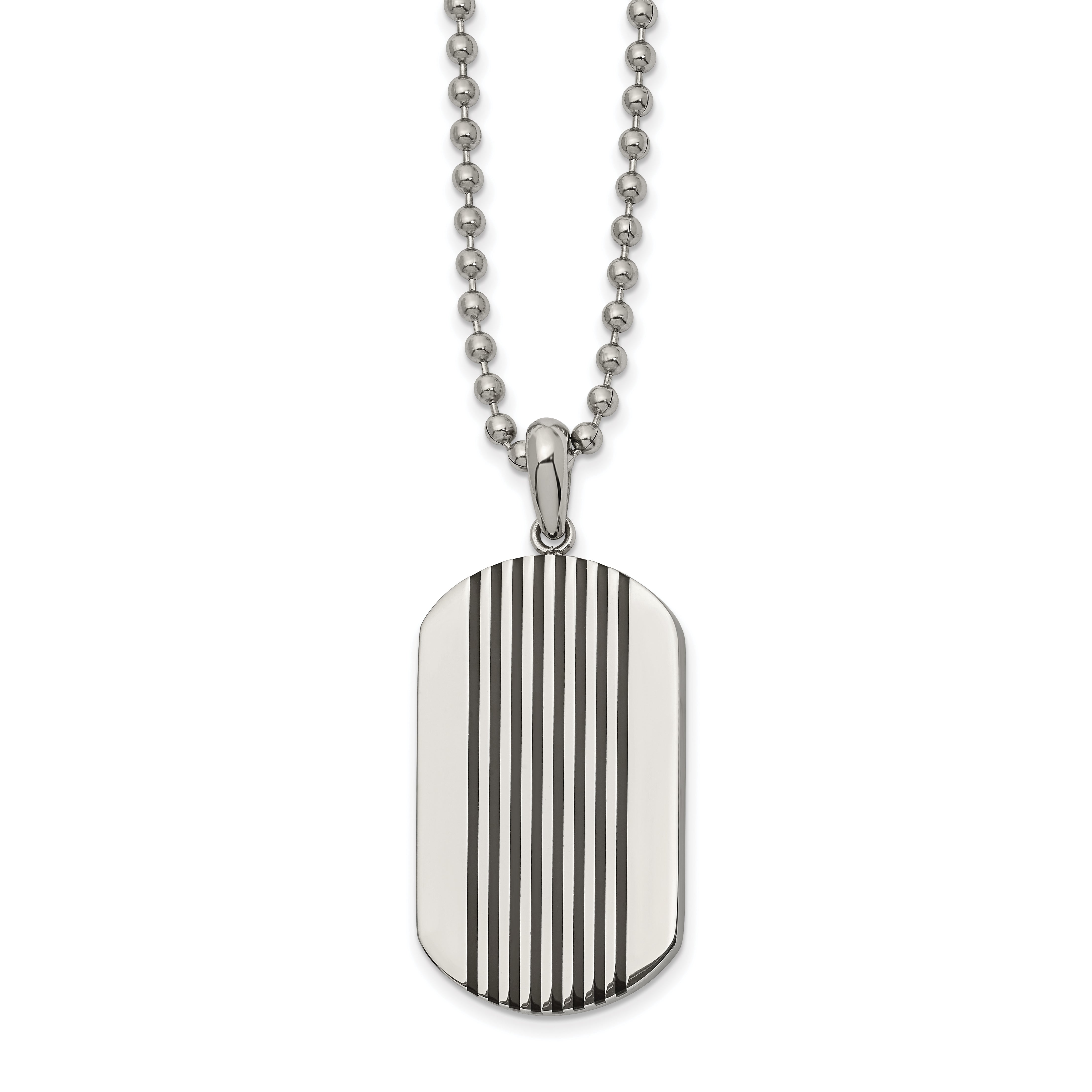 Chisel Stainless Steel Polished with Black Enamel Stripes Dog Tag on a 22 inch Ball Chain Necklace
