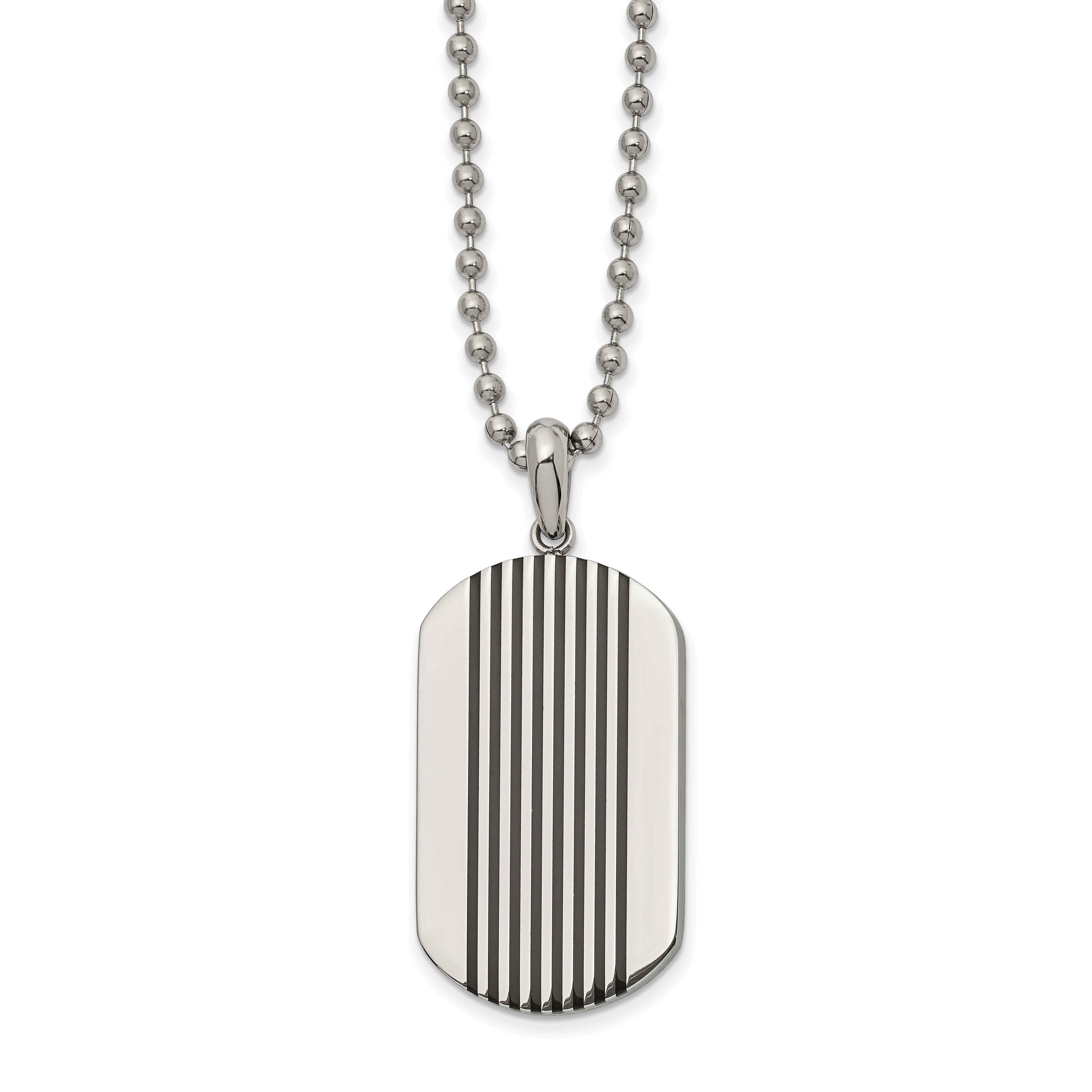 Chisel Stainless Steel Polished with Black Enamel Stripes Dog Tag on a 22 inch Ball Chain Necklace Main image