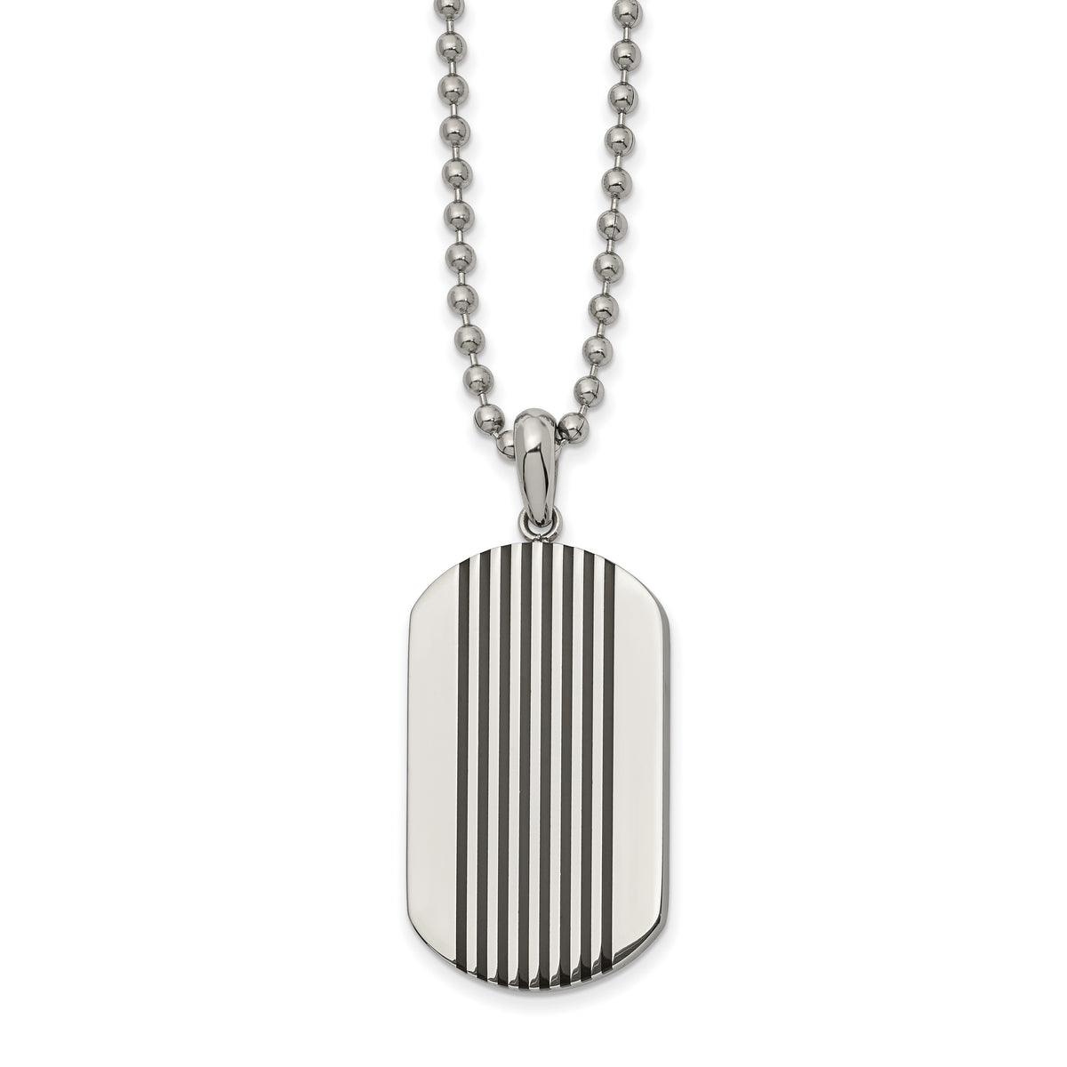 Chisel Stainless Steel Polished with Black Enamel Stripes Dog Tag on a 22 inch Ball Chain Necklace