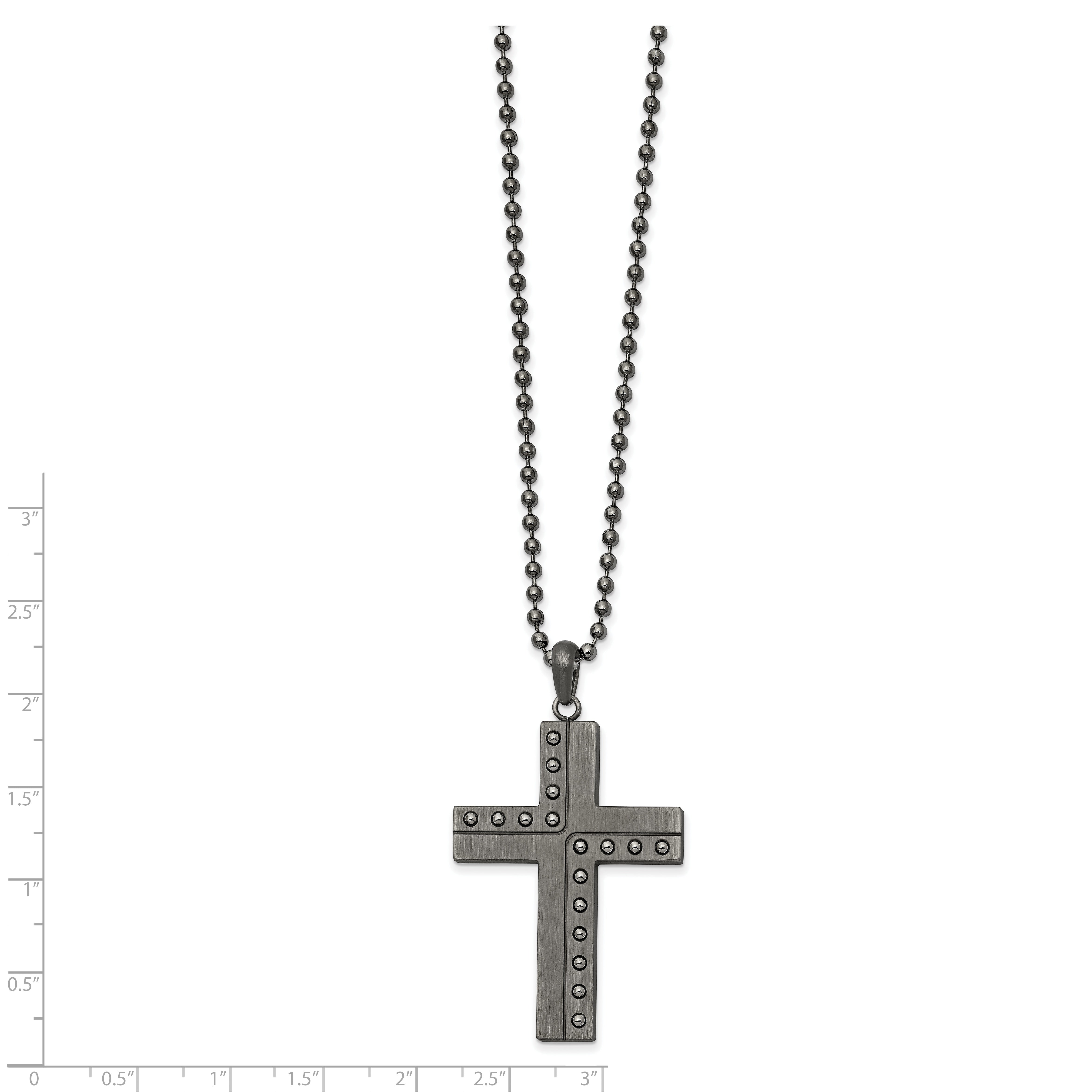 Chisel Stainless Steel Polished with Matte Finish Gun Metal IP-plated Cross Pendant on a 22 inch Ball Chain Necklace Secondary image