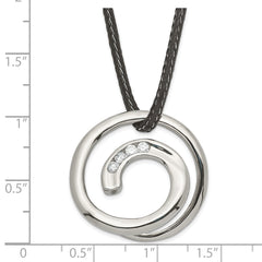 Stainless Steel CZ Swirl Circle Necklace