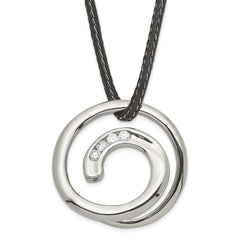 Stainless Steel CZ Swirl Circle Necklace