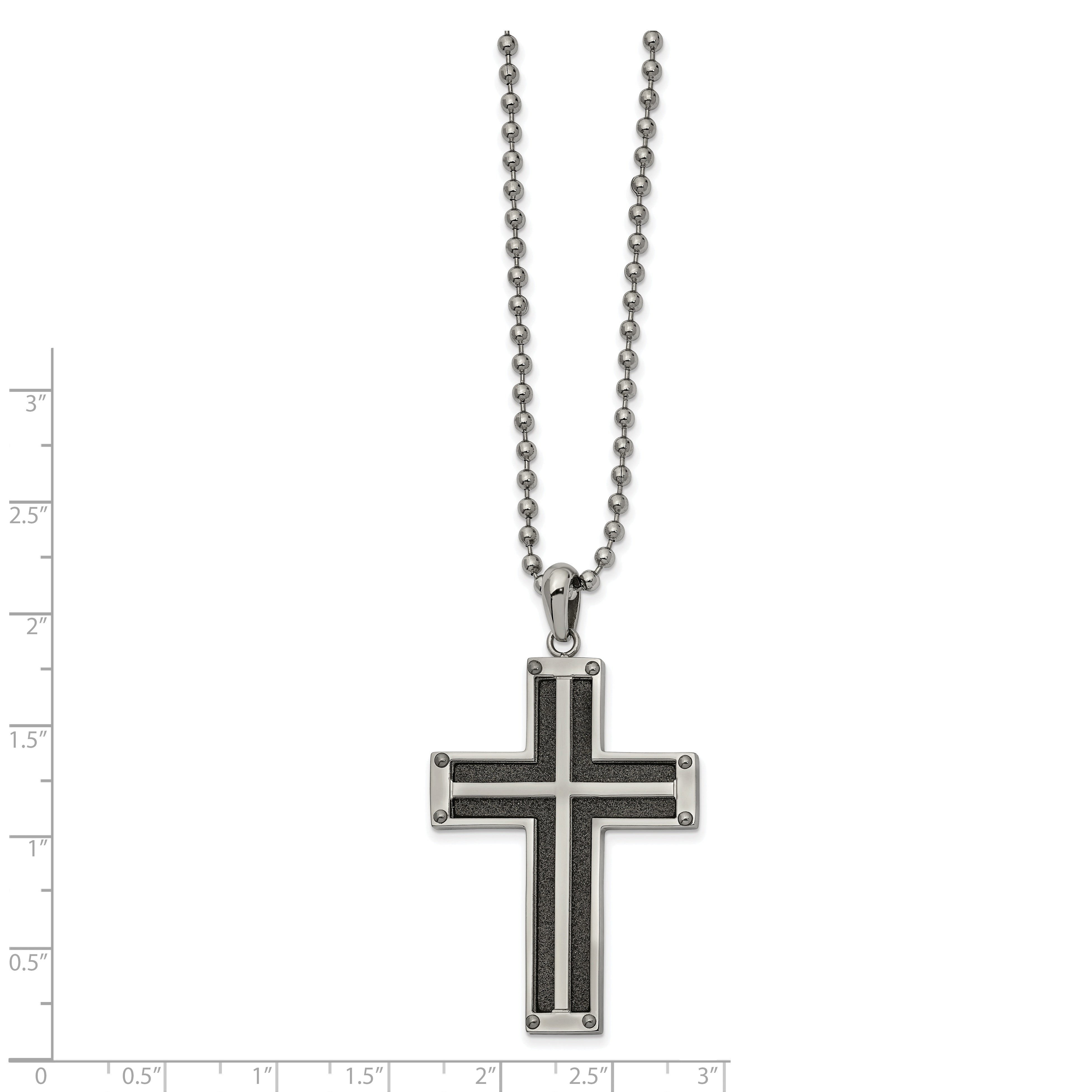 Chisel Stainless Steel Polished Black IP-plated Laser Cut Cross Pendant on a 22 inch Ball Chain Necklace Secondary image