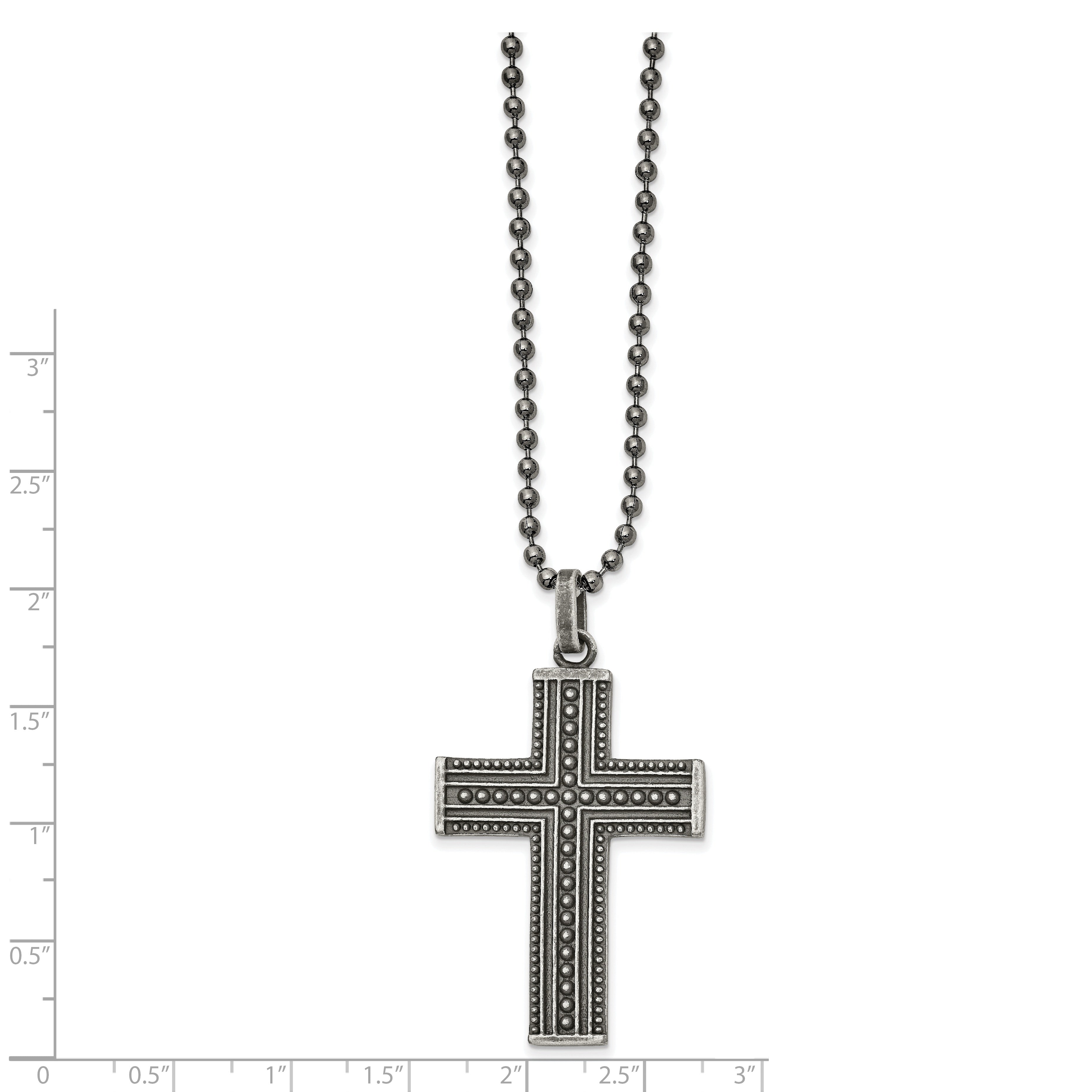 Chisel Stainless Steel Antiqued and Polished Gun Metal IP-plated Cross Pendant on a 22 inch Ball Chain Necklace Secondary image