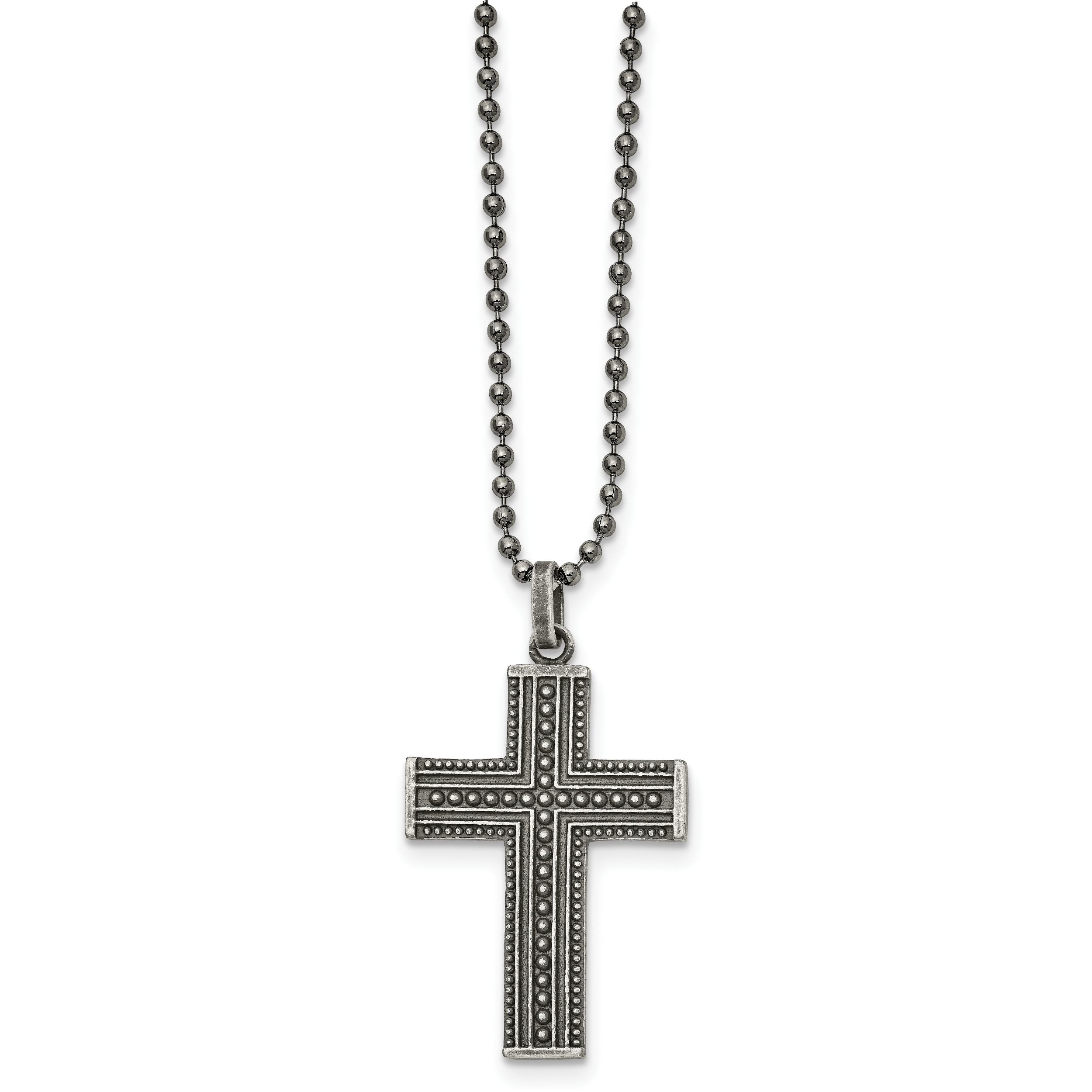 Chisel Stainless Steel Antiqued and Polished Gun Metal IP-plated Cross Pendant on a 22 inch Ball Chain Necklace Main image