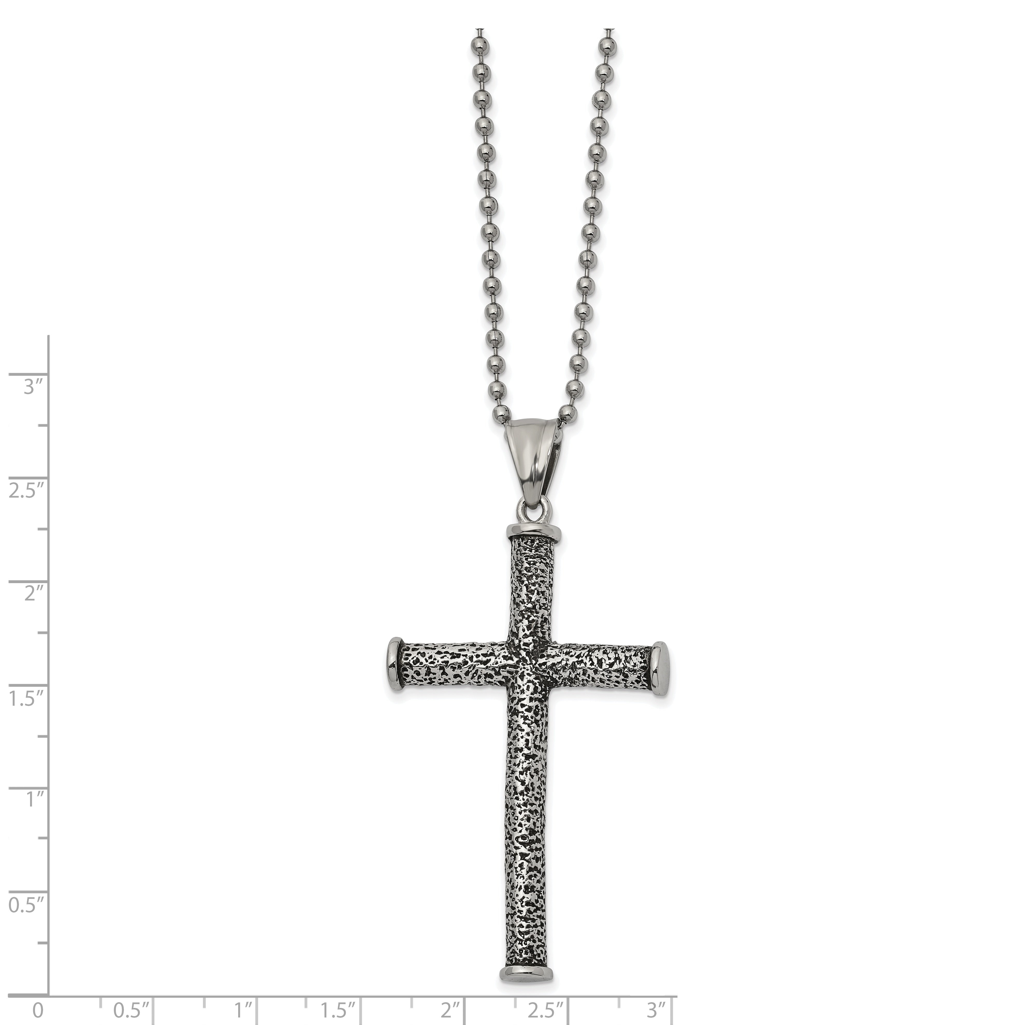 Chisel Stainless Steel Antiqued Polished and Textured Cross Pendant on a 22 inch Ball Chain Necklace Secondary image
