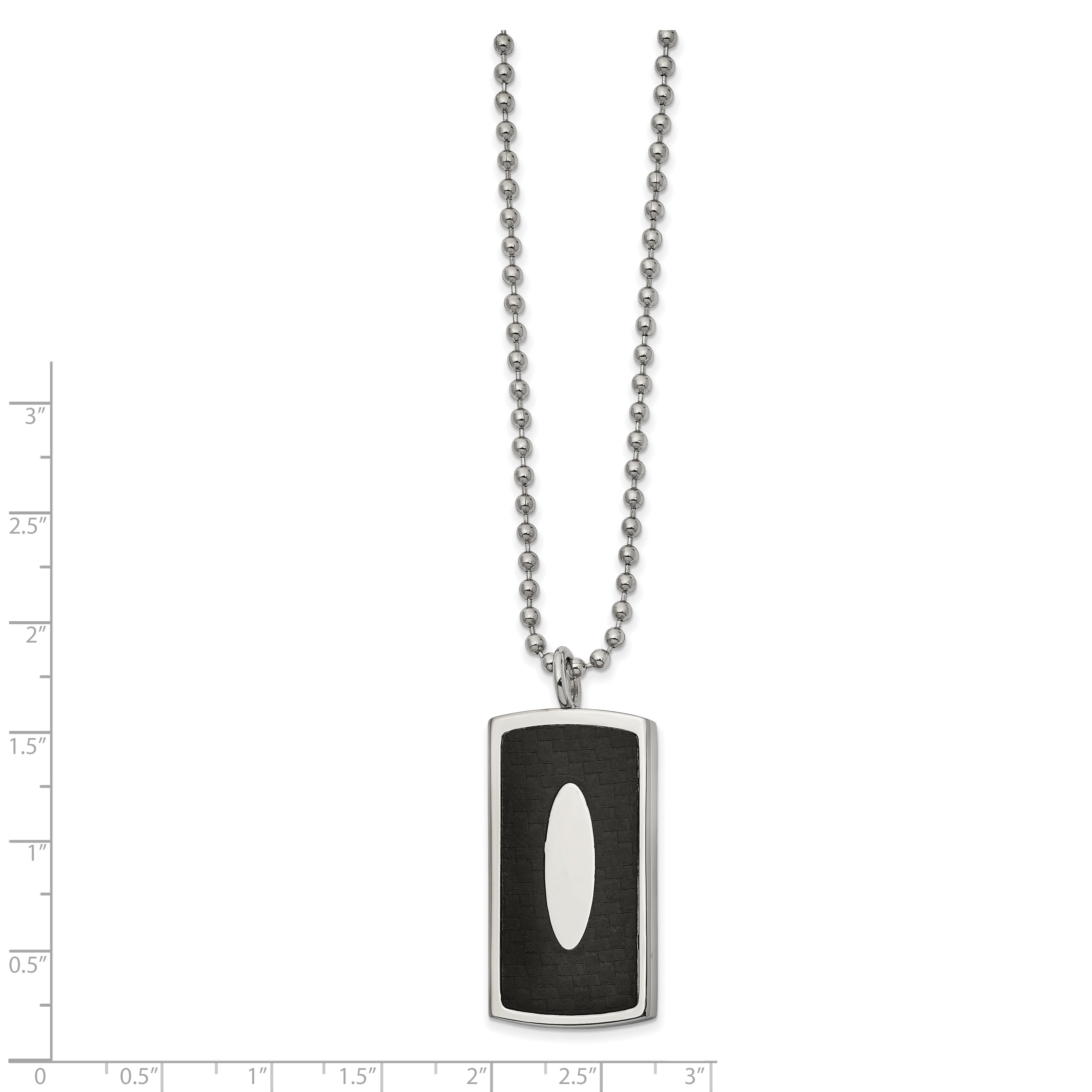 Stainless Steel Polished w/Black Leather Inlay Dog Tag 22in Necklace Secondary image