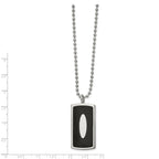 Stainless Steel Polished w/Black Leather Inlay Dog Tag 22in Necklace