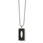Stainless Steel Polished w/Black Leather Inlay Dog Tag 22in Necklace
