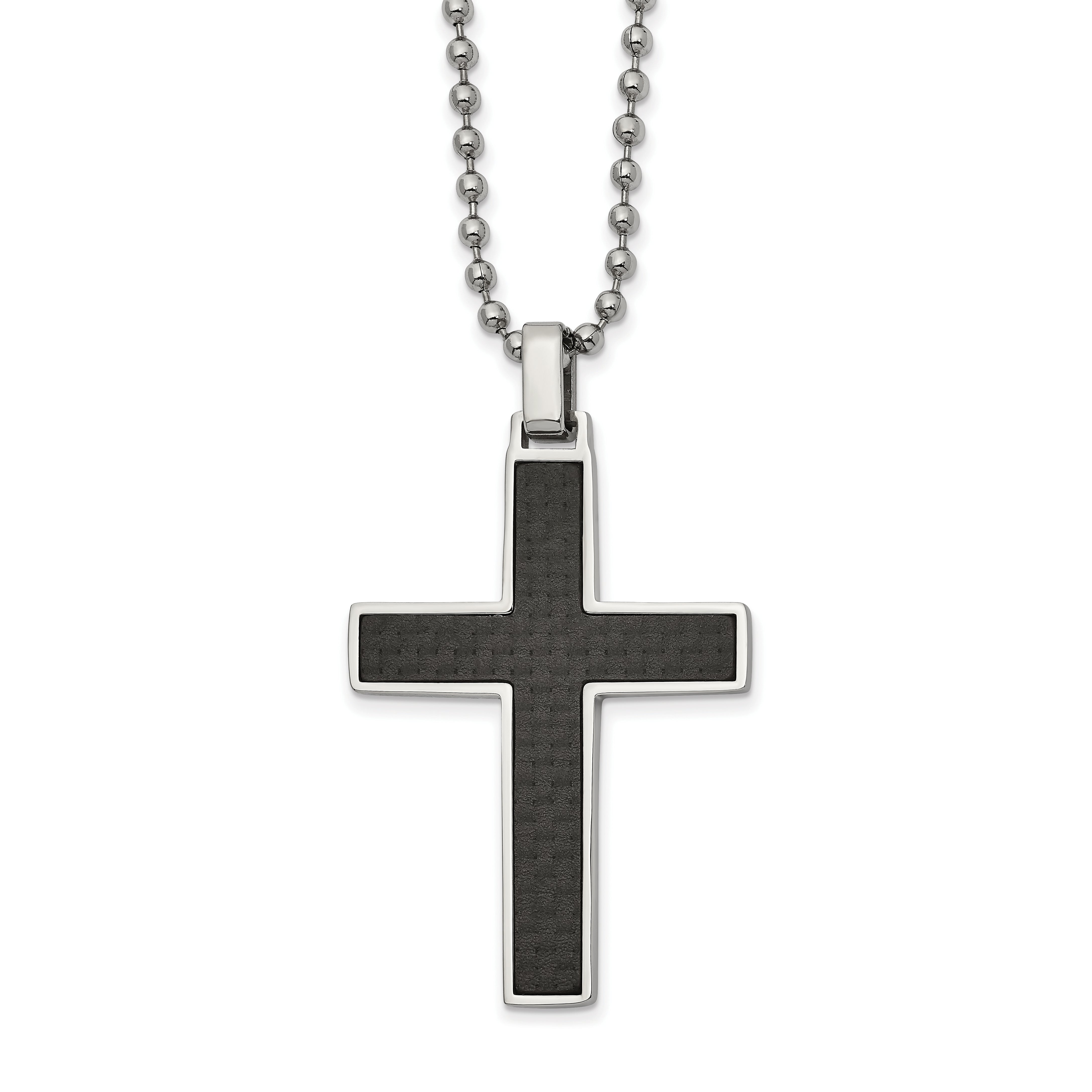 Stainless Steel Polished w/Carbon Fiber & Wood Inlay Reversible Necklace Secondary image