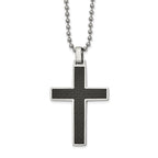 Stainless Steel Polished w/Carbon Fiber & Wood Inlay Reversible Necklace