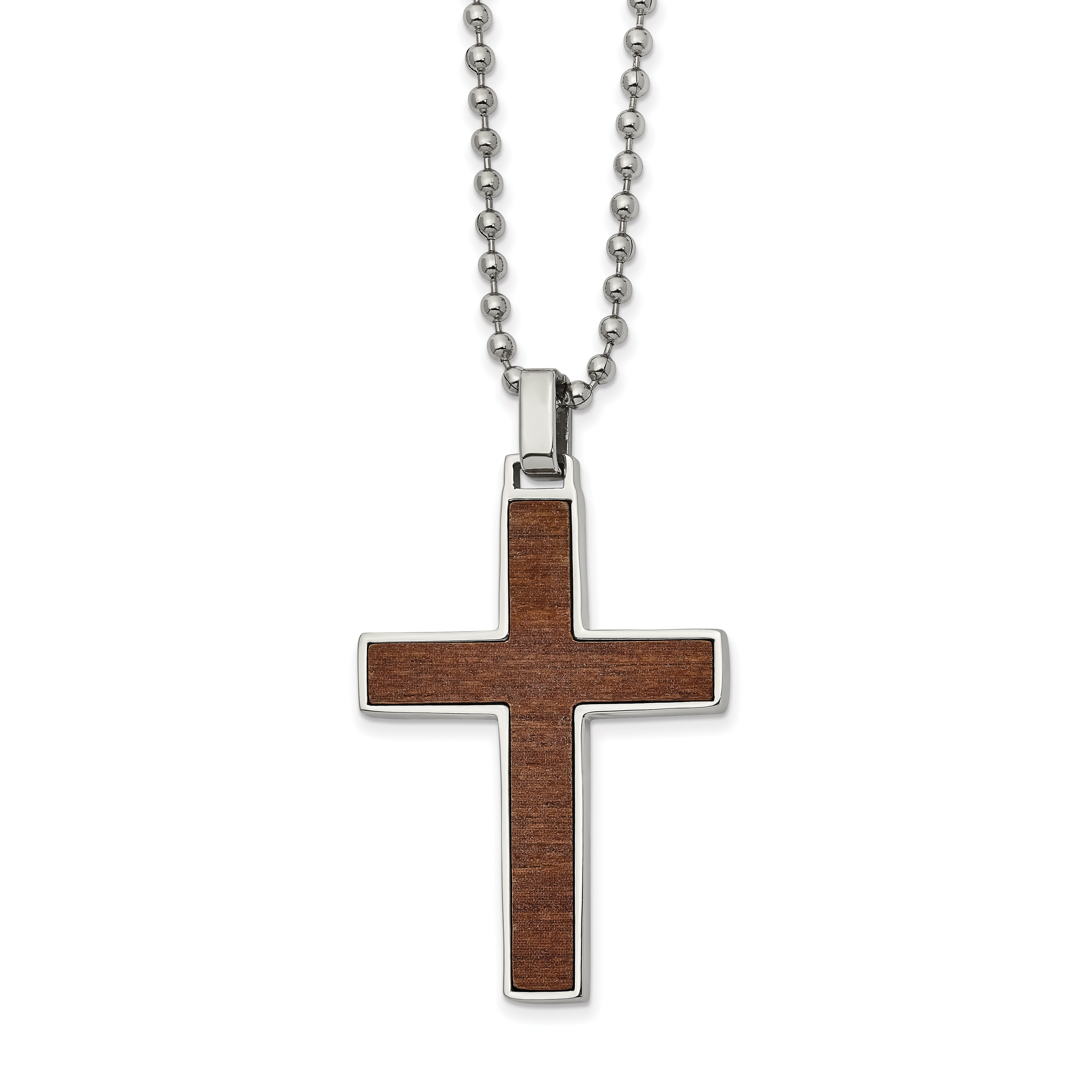 Stainless Steel Polished w/Carbon Fiber & Wood Inlay Reversible Necklace Main image
