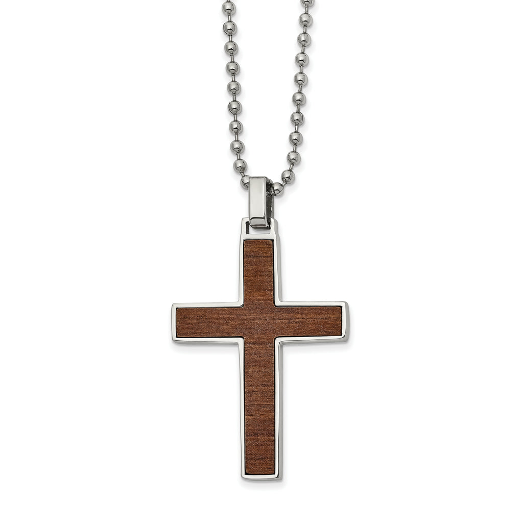 Stainless Steel Polished w/Carbon Fiber & Wood Inlay Reversible Necklace