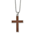 Stainless Steel Polished w/Carbon Fiber & Wood Inlay Reversible Necklace