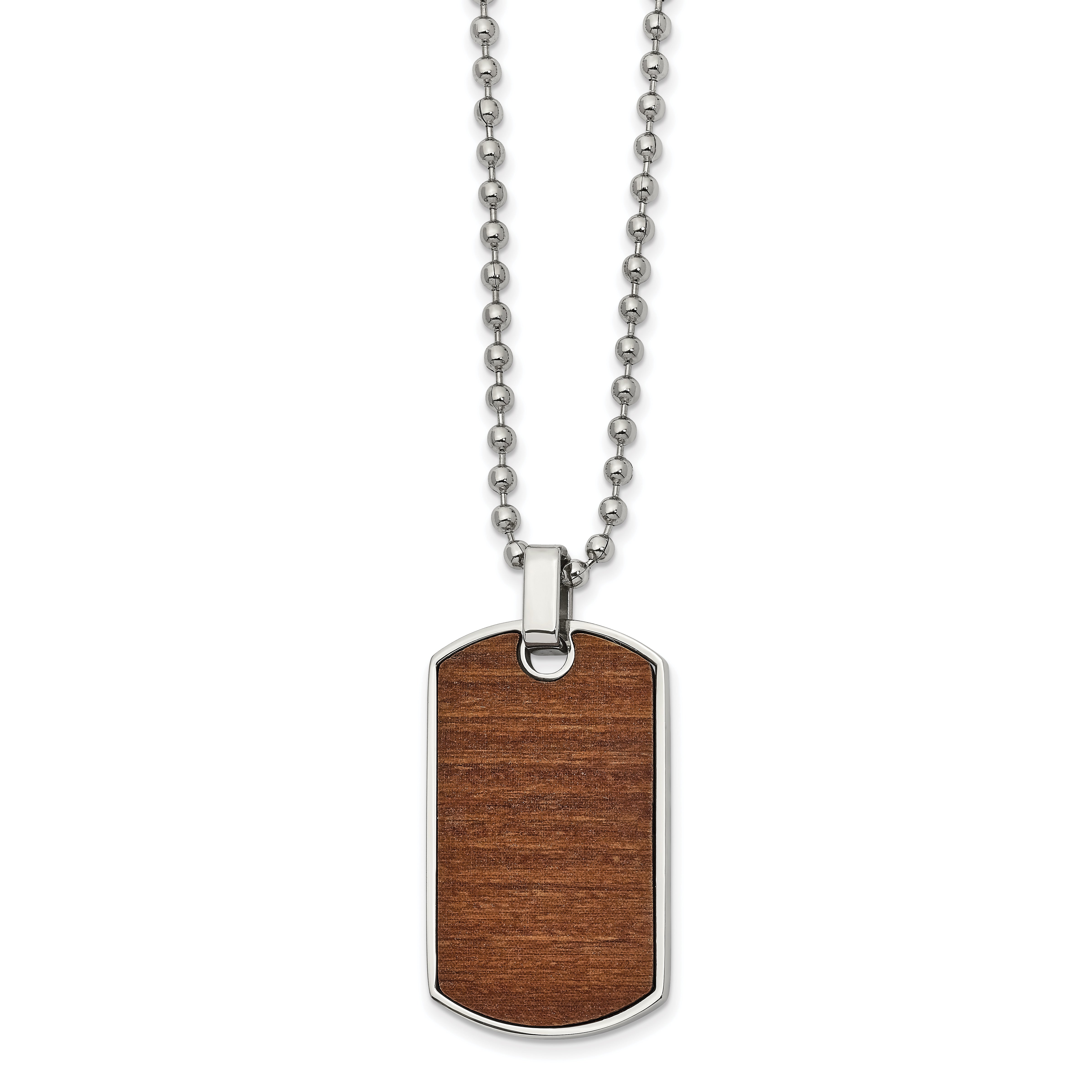 Chisel Stainless Steel Polished Black Carbon Fiber and Wood Inlay Reversible Dog Tag on a 22 in Ball Chain Necklace