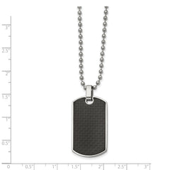 Chisel Stainless Steel Polished Black Carbon Fiber and Wood Inlay Reversible Dog Tag on a 22 in Ball Chain Necklace
