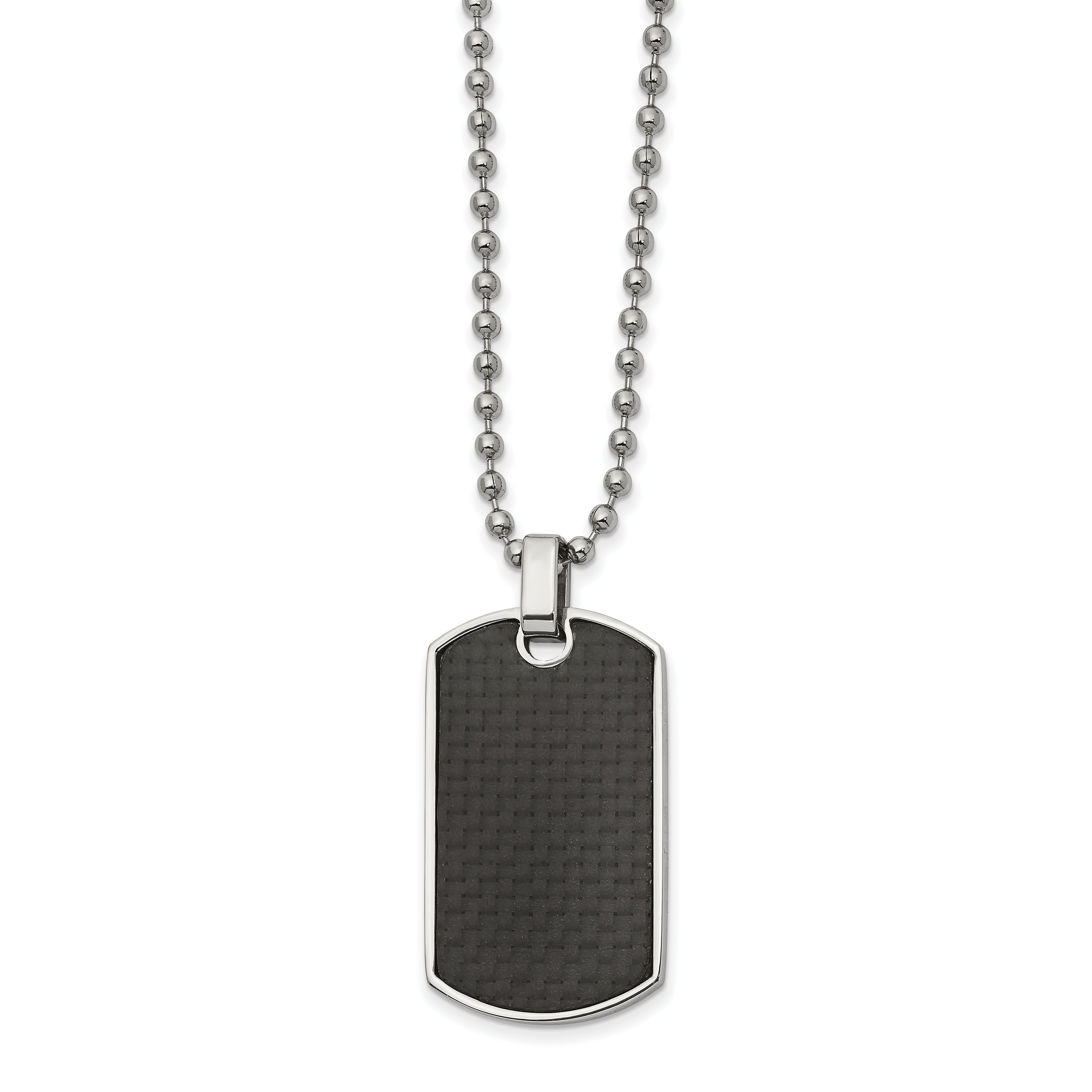 Chisel Stainless Steel Polished Black Carbon Fiber and Wood Inlay Reversible Dog Tag on a 22 in Ball Chain Necklace Main image