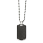 Chisel Stainless Steel Polished Black Carbon Fiber and Wood Inlay Reversible Dog Tag on a 22 in Ball Chain Necklace